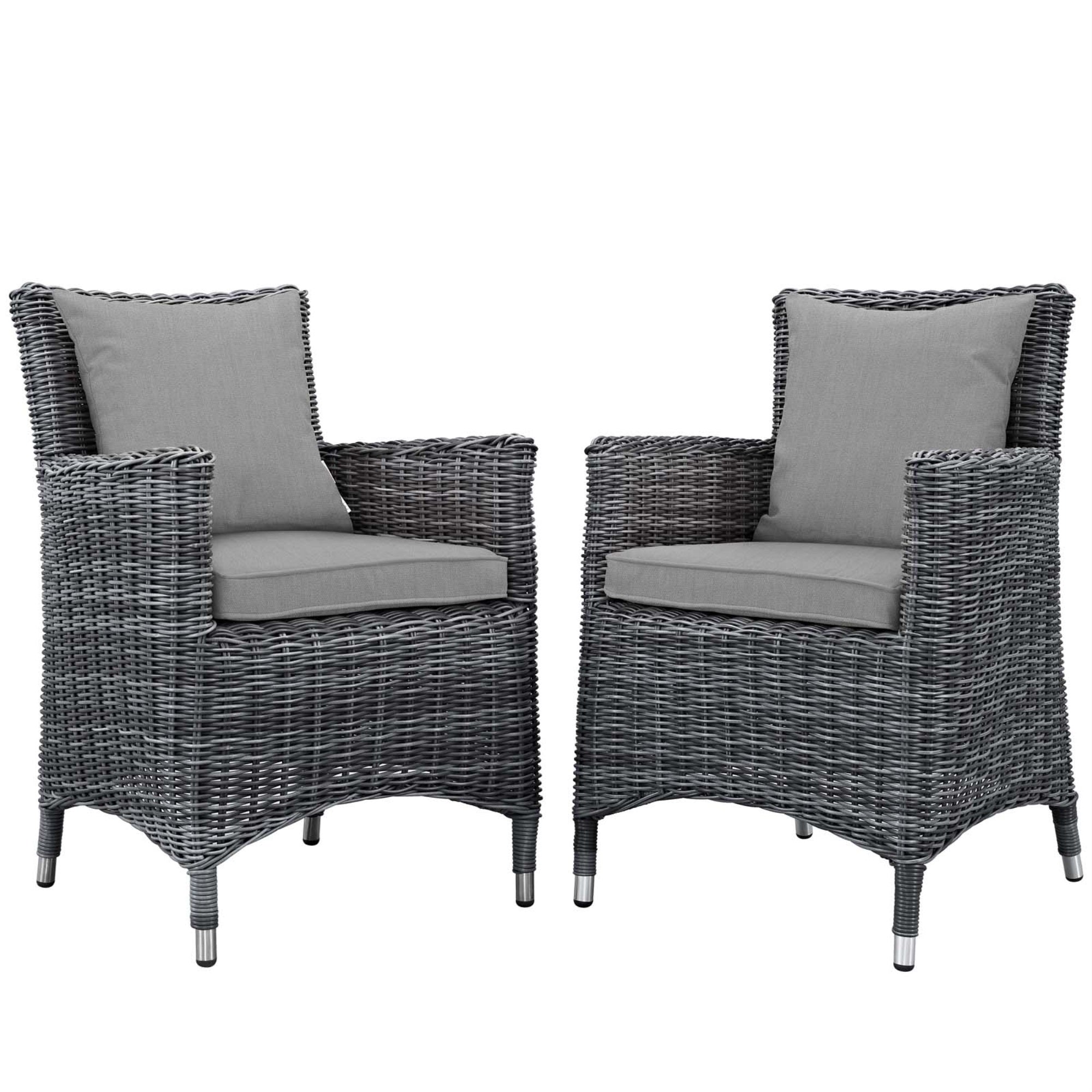Summon Outdoor Patio Dining Arm Chair - Ultimate Comfort & Quality, Two-Tone Rattan Weave, Sunbrella Cushions, Powder-Coated Aluminum Frame. Set Of 2.