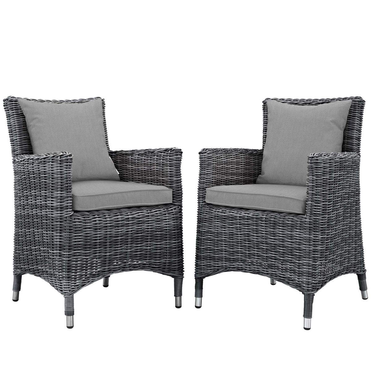 Summon Outdoor Patio Dining Arm Chair - Ultimate Comfort & Quality, Two-Tone Rattan Weave, Sunbrella Cushions, Powder-Coated Aluminum Frame. Set Of 2.