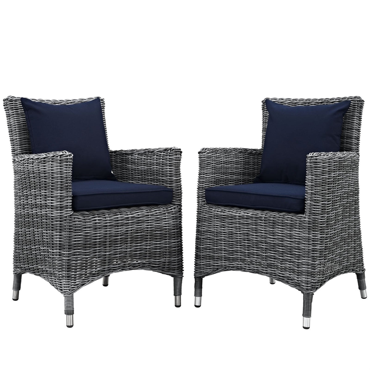 Casafoyer Summon Wicker Rattan Aluminum Outdoor Patio Two Dining Arm Chairs With Sunbrella Fabric Cushions In Canvas Navy