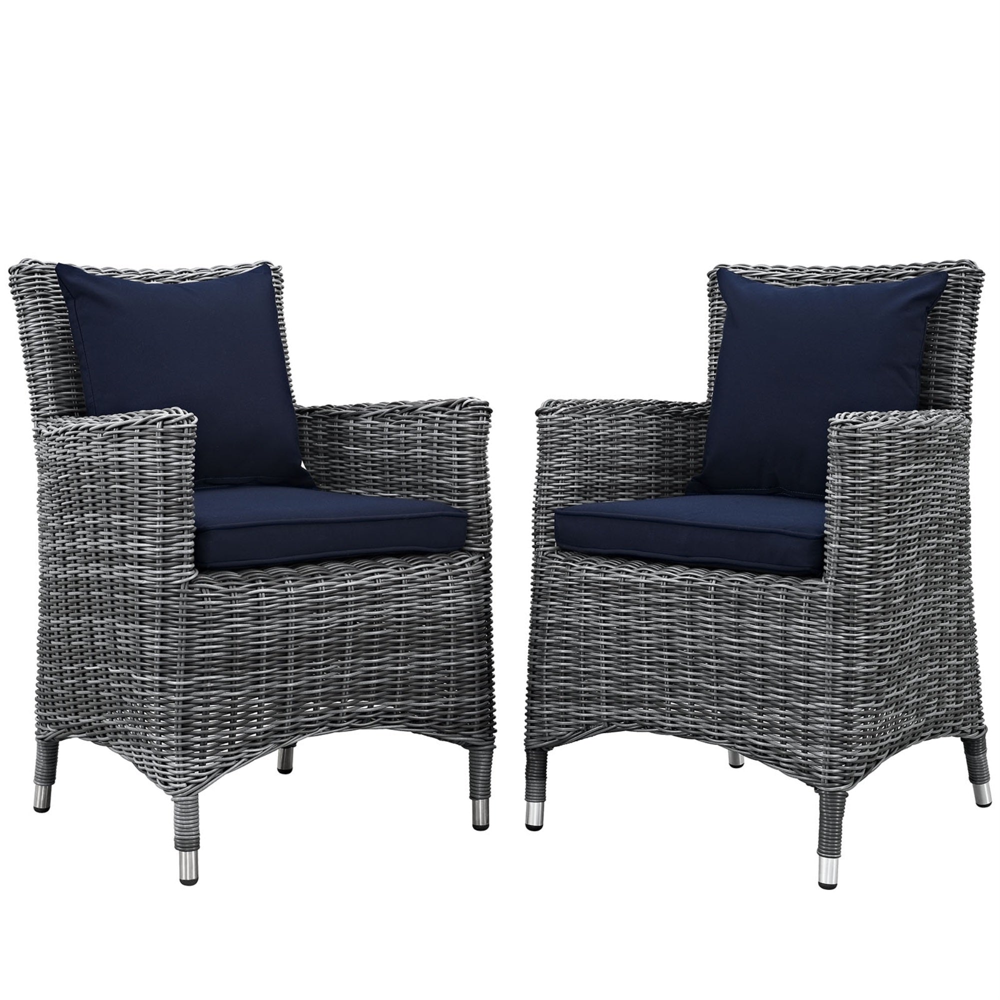 Summon Outdoor Patio Dining Arm Chair - Two-Tone Rattan, Sunbrella Cushions, Aluminum Frame - Set Of 2