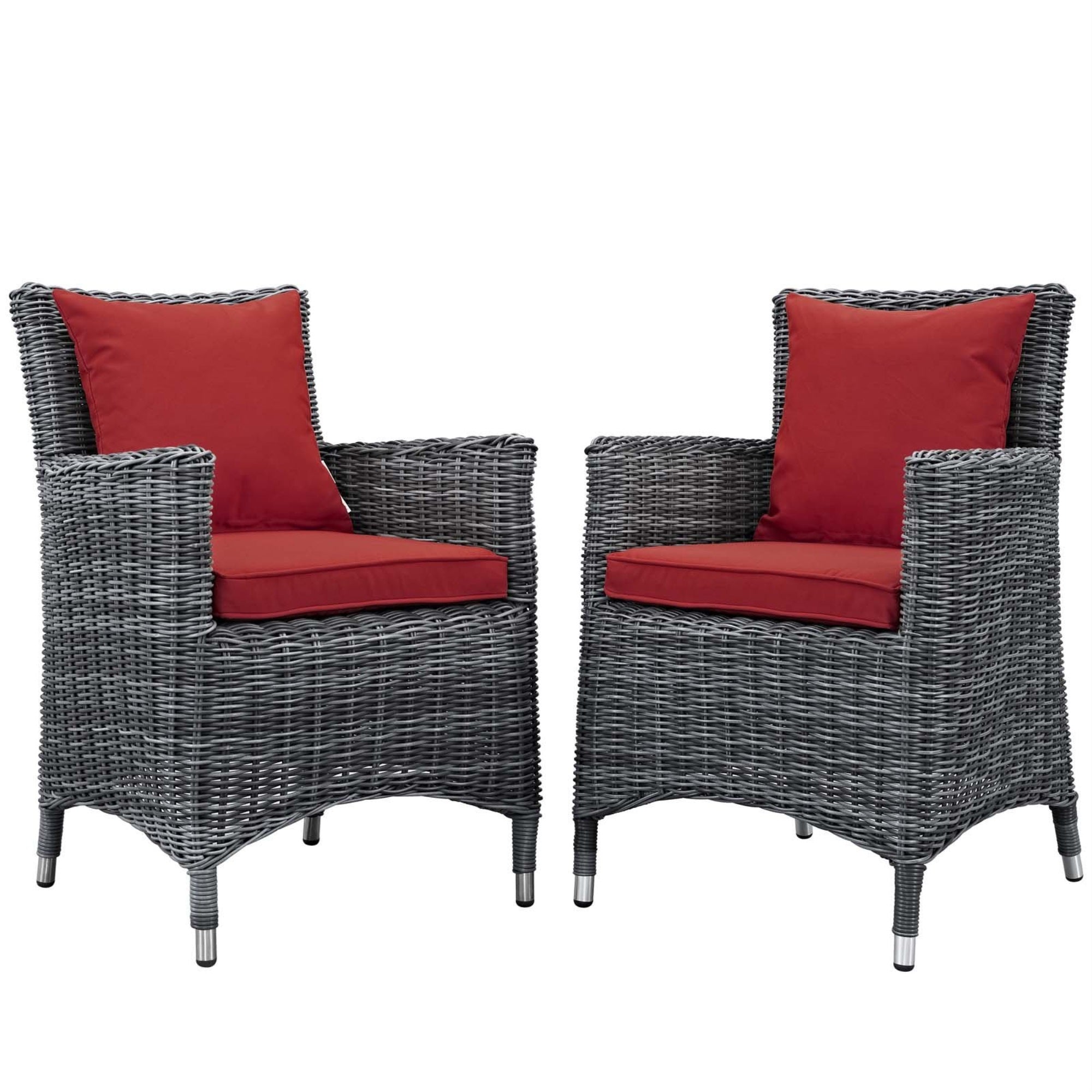 Casafoyer Summon Wicker Rattan Aluminum Outdoor Patio Two Dining Arm Chairs With Sunbrella Fabric Cushions In Canvas Red