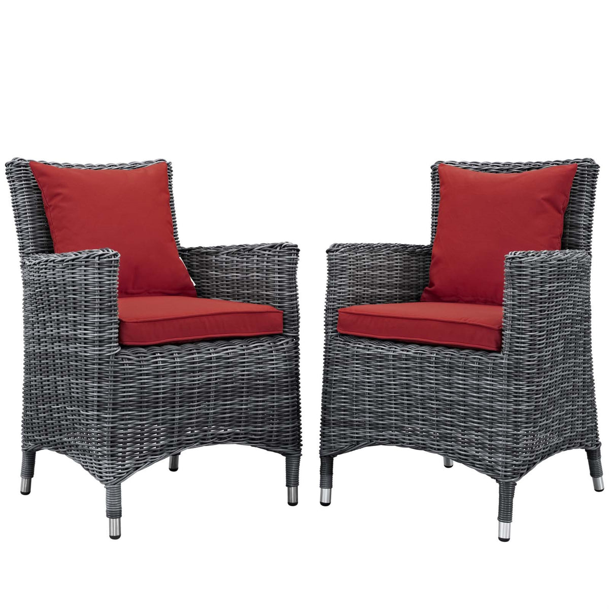 Summon Outdoor Patio Dining Arm Chair - Two-Tone Rattan Weave, Sunbrella Cushions, Aluminum Frame - Ideal For Patio, Backyard, Poolside Gathering