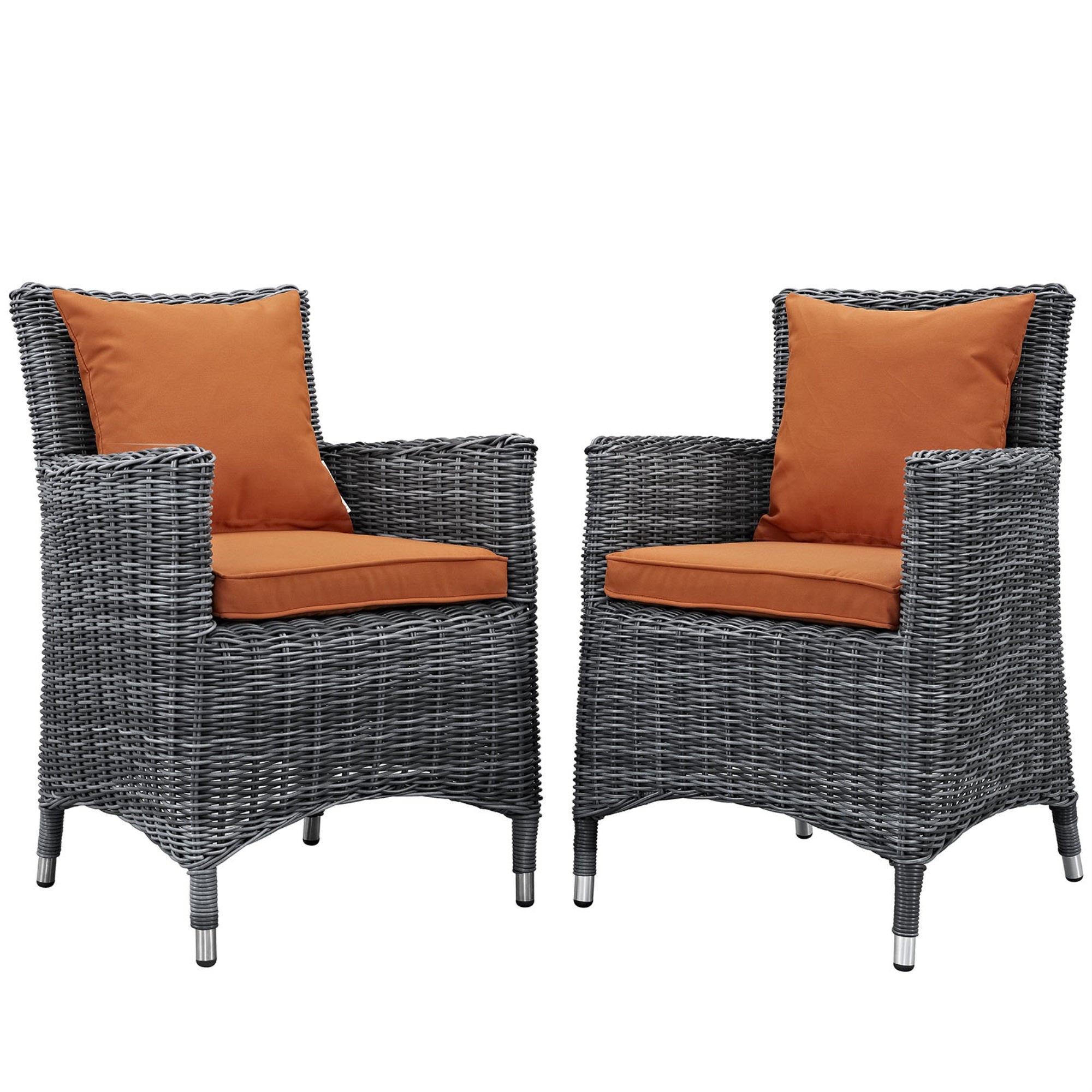 Summon Outdoor Patio Dining Arm Chair - Ultimate Comfort & Quality | Two-Tone Synthetic Rattan | Sunbrella Cushions | Powder-Coated Aluminum Frame | Contemporary Design | Set Of 2