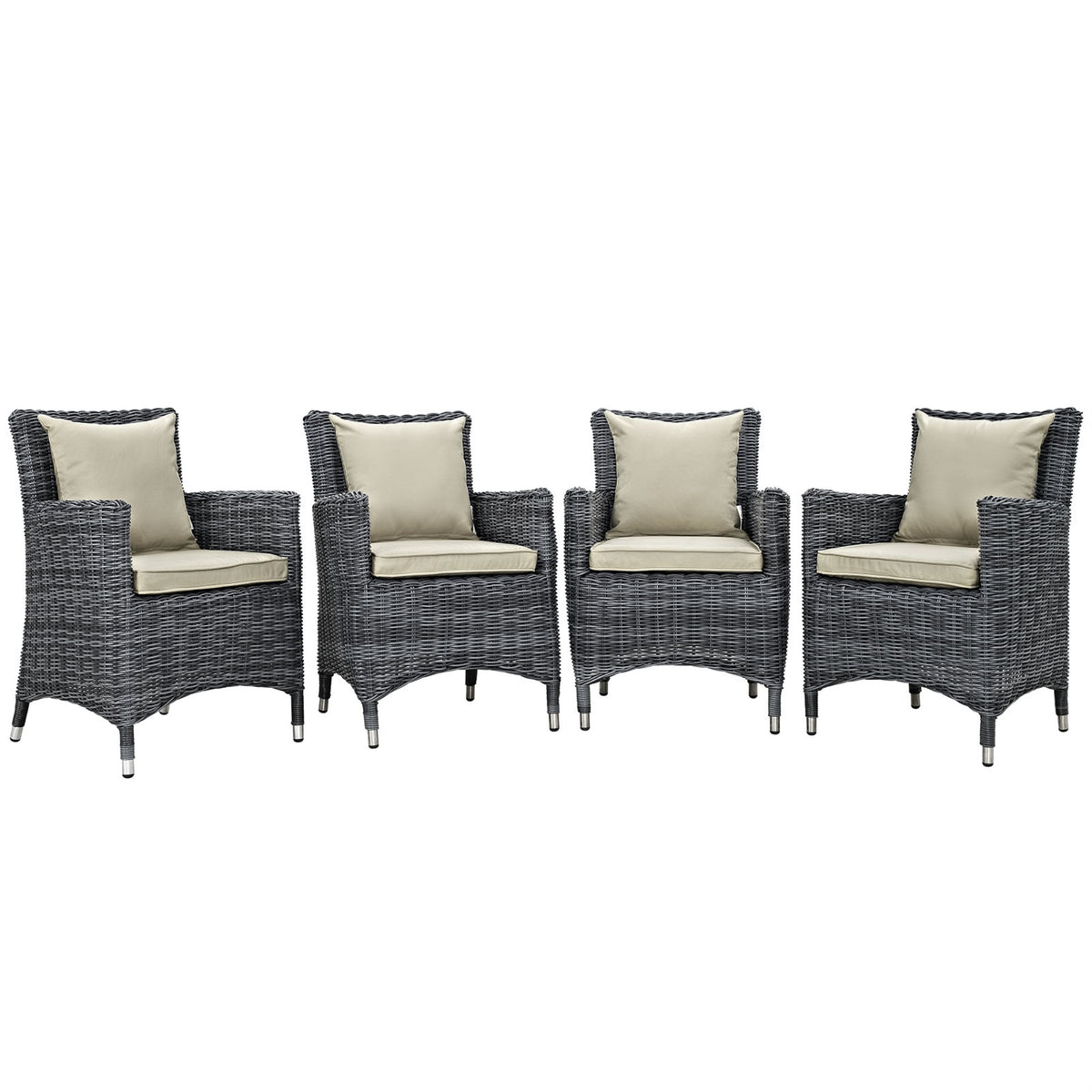 Summon Outdoor Patio Dining Arm Chair - Two-Tone Rattan Weave, Sunbrella Cushions, Aluminum Frame - Set Of 4