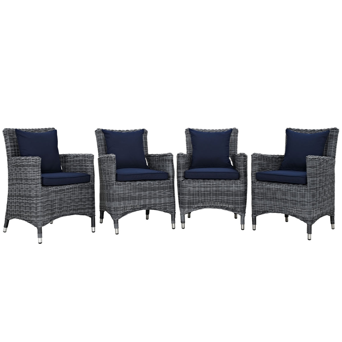Summon Outdoor Patio Dining Arm Chair - Luxurious Comfort, Top-Notch Quality, Two-Tone Rattan Weave, Sunbrella Cushions, Powder-Coated Aluminum Frame. Perfect For Patio, Backyard, Poolside. Set Of 4.