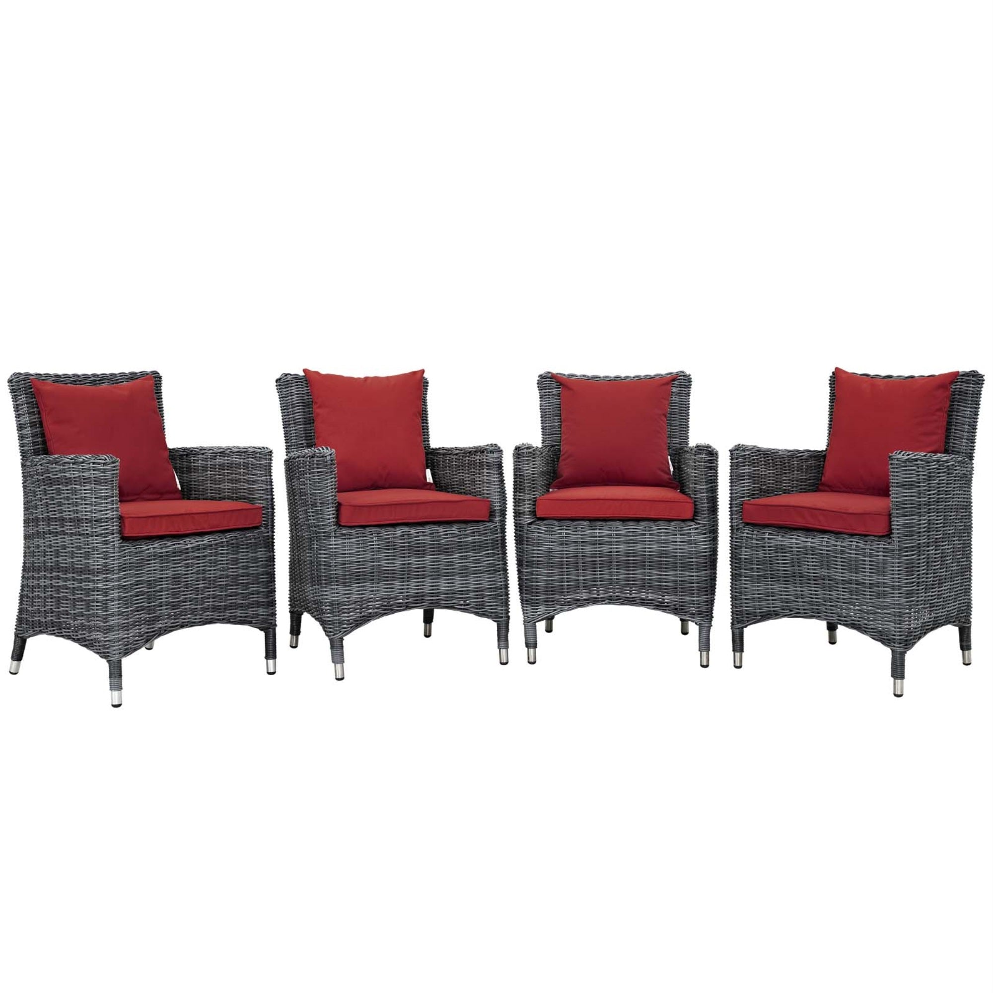 Summon Outdoor Patio Dining Arm Chair - Luxurious Comfort, Top-Notch Quality, Two-Tone Rattan Weave, Sunbrella Cushions, Uv Protection, Modern Design