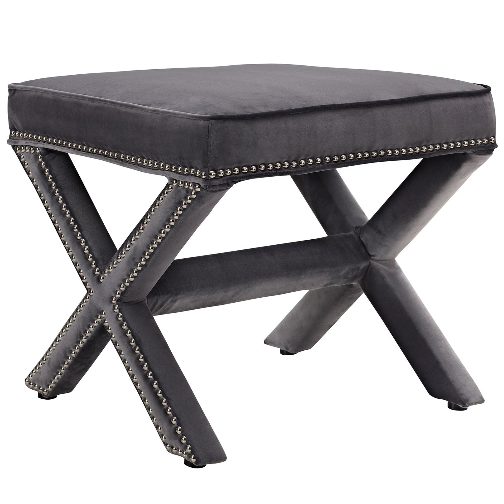 Rivet Bench - Enhance Home Interior With Nailhead Trim & Plush Padding - Complete Set With Ottoman - Stylish & Comfortable - Gray