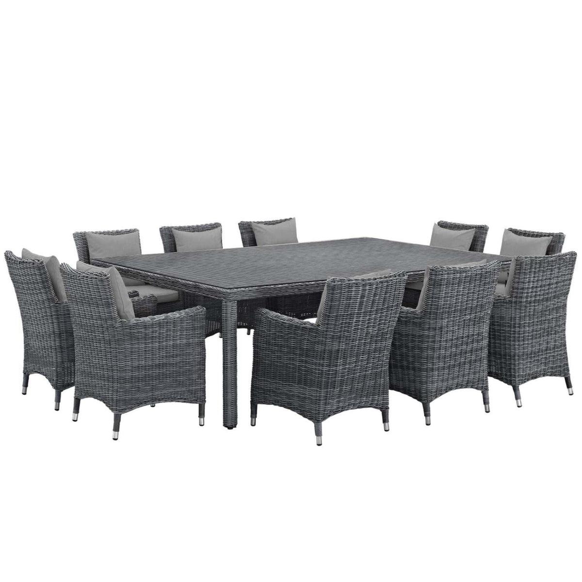 Casafoyer Summon Wicker Rattan Aluminum Outdoor Patio 11-Piece 91' Dining Table And Dining Armchairs With Sunbrella Fabric Cushions In Canvas Gray
