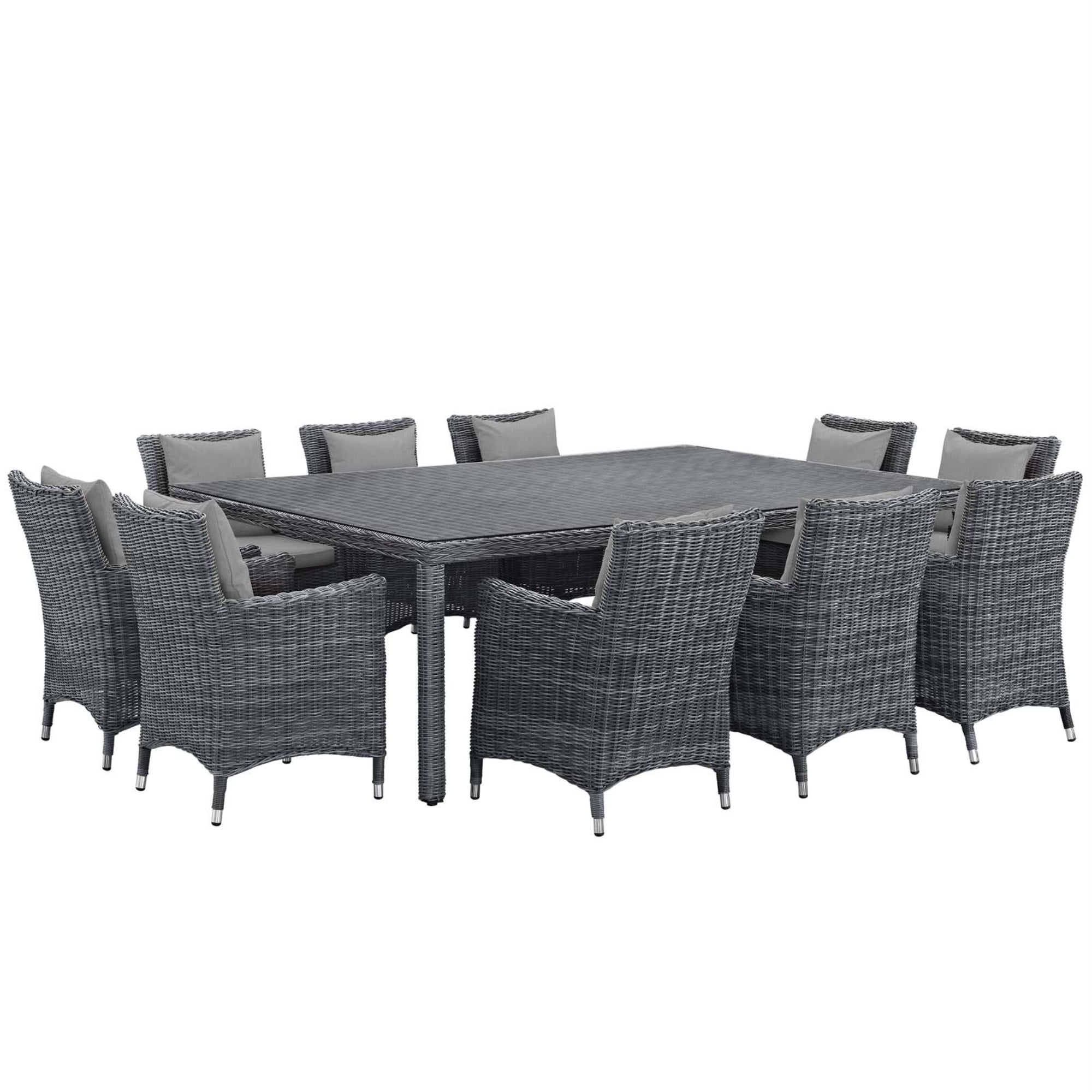 Summon Outdoor Patio Dining Table Set - 11 Piece Sunbrella Dining Furniture With Synthetic Rattan Weave And All-Weather Cushions