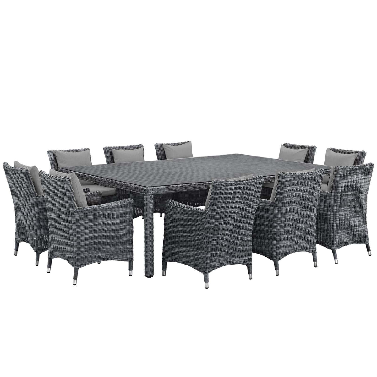 Summon Outdoor Patio Dining Table Set - 11 Piece Sunbrella Dining Furniture With Synthetic Rattan Weave And All-Weather Cushions