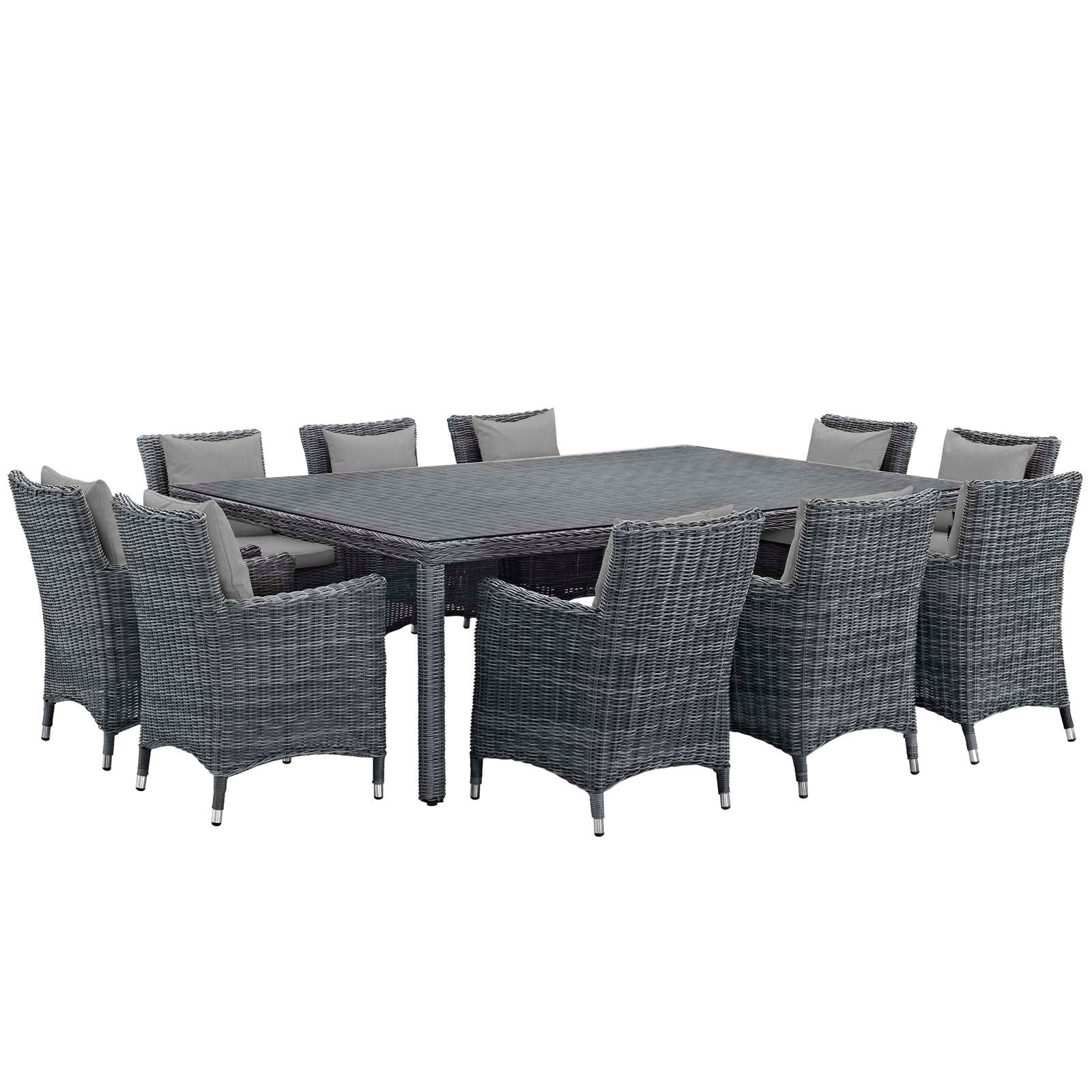 Summon 11 Piece Outdoor Patio Sunbrella Dining Set - Canvas Gray