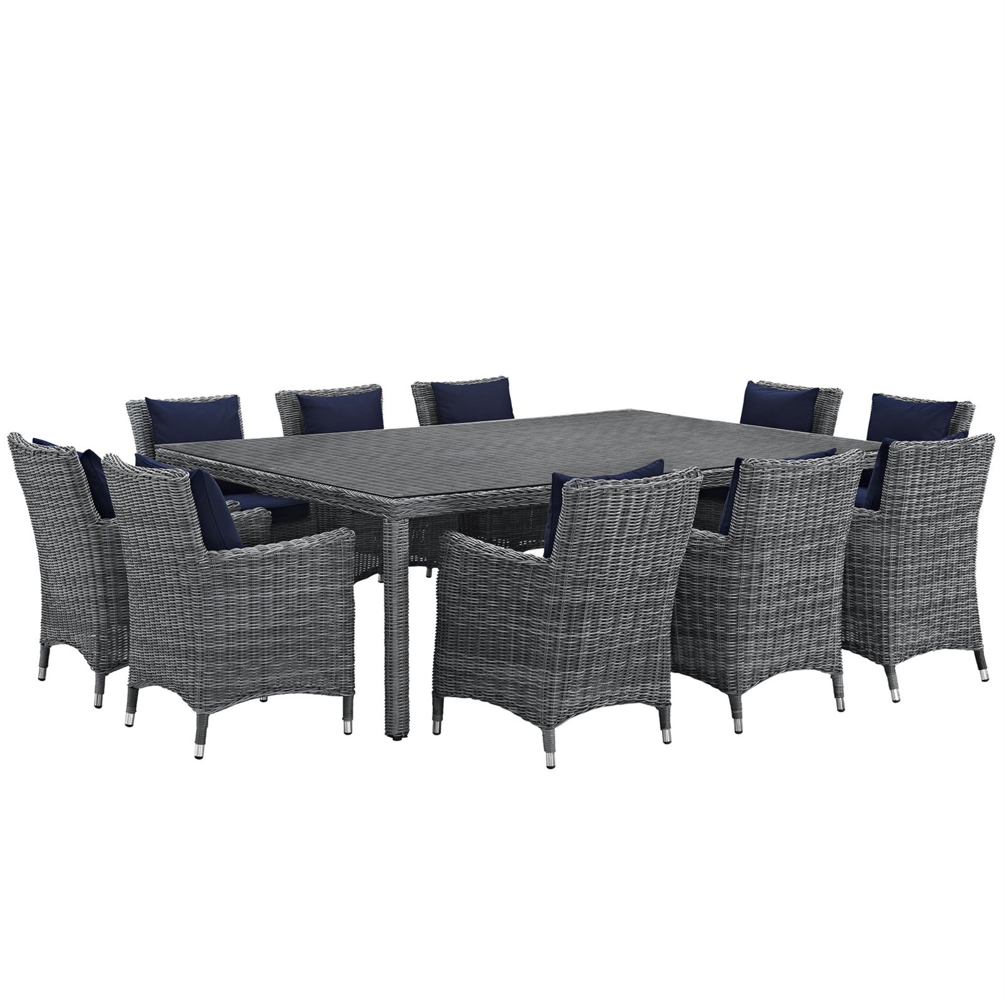 Ultimate Comfort And Quality: Summon Outdoor Patio Dining Table Set - 11 Piece Sunbrella Dining Set With Synthetic Rattan Weave And Sunbrella Cushions