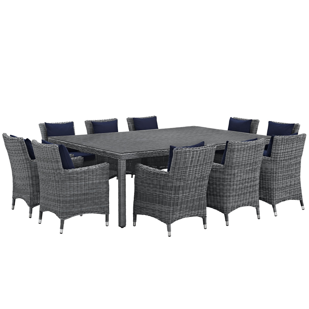 Ultimate Comfort And Quality: Summon Outdoor Patio Dining Table Set - 11 Piece Sunbrella Dining Set With Synthetic Rattan Weave And Sunbrella Cushions