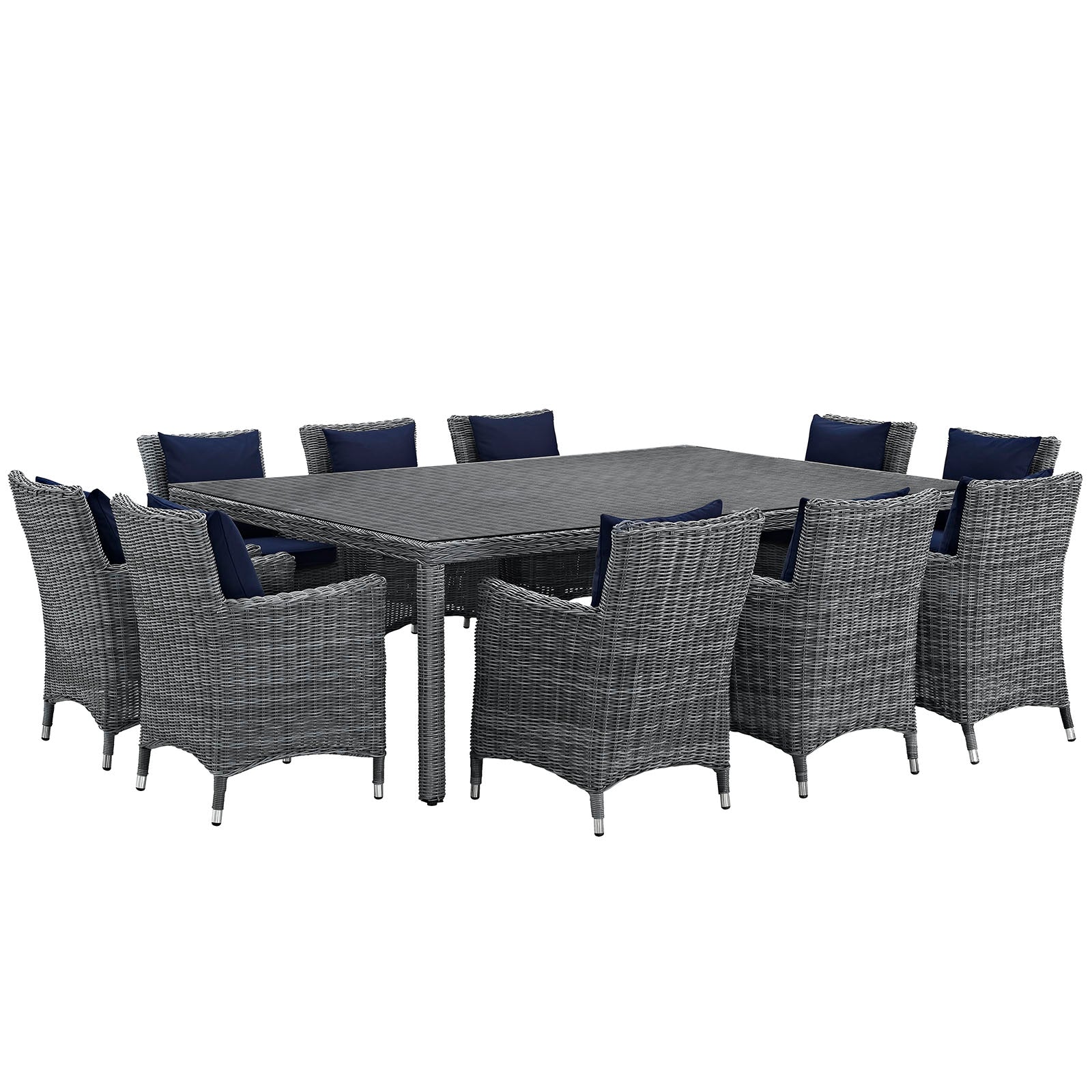 Summon 11 Piece Outdoor Patio Sunbrella Dining Set - Canvas Navy