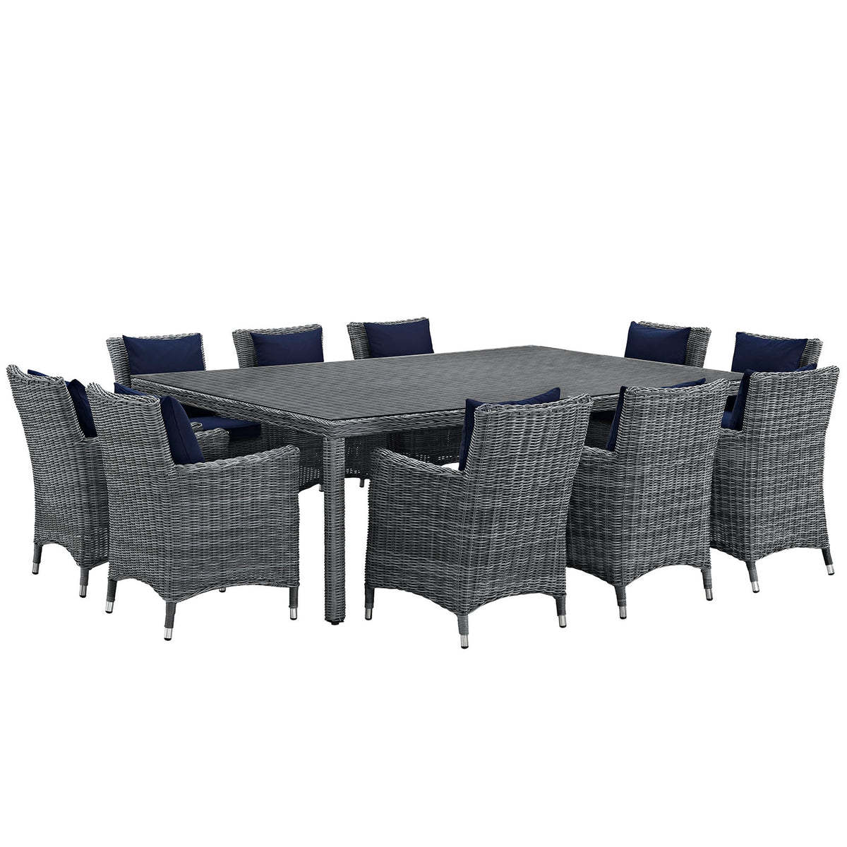 Summon 11 Piece Outdoor Patio Sunbrella Dining Set - Canvas Navy