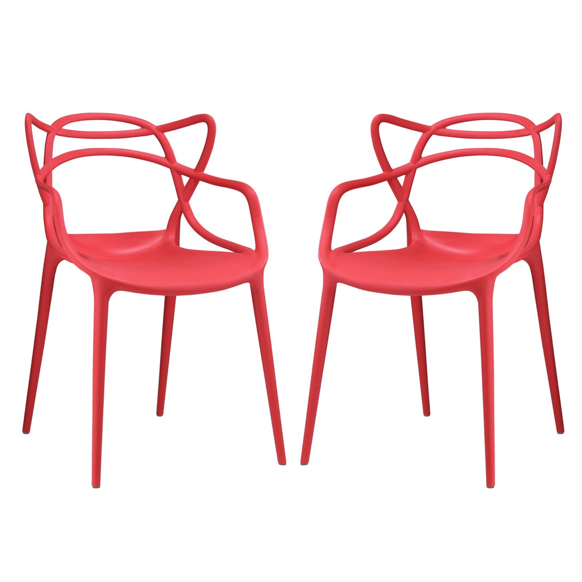 Casafoyer Entangled Modern Molded Plastic Two Dining Armchairs In Red