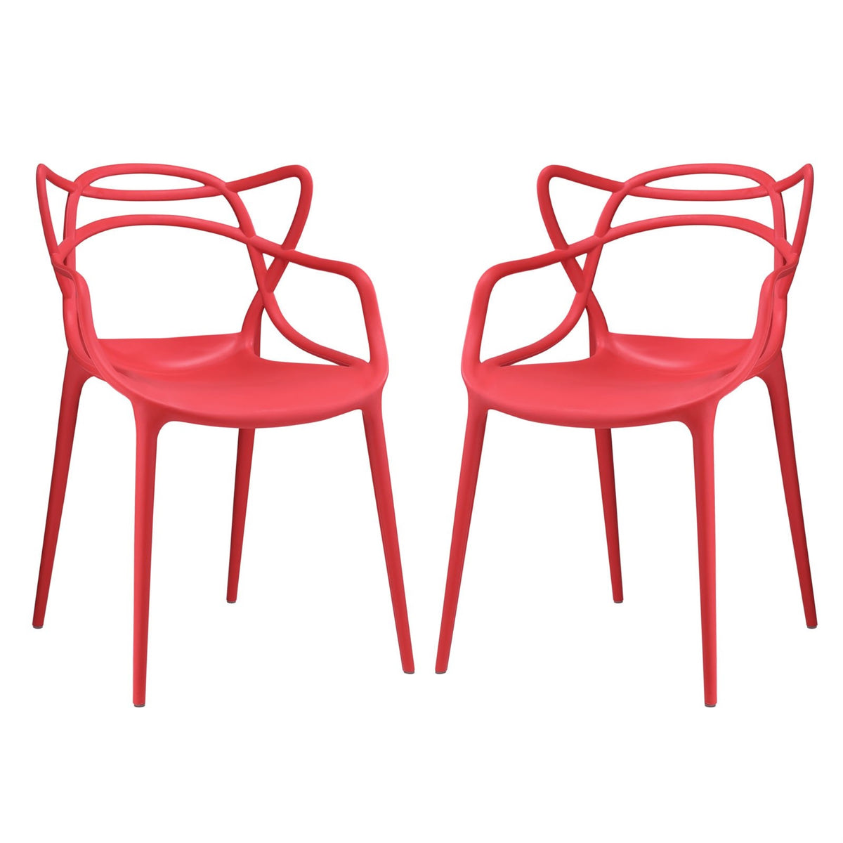 Casafoyer Entangled Modern Molded Plastic Two Dining Armchairs In Red
