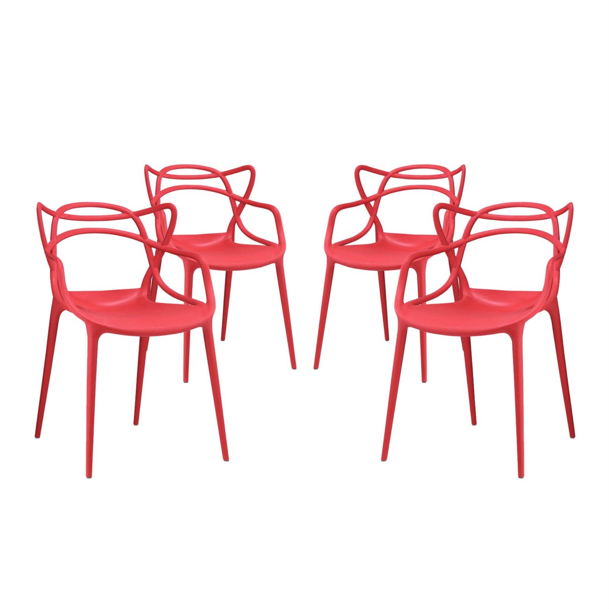 Casafoyer Entangled Modern Molded Plastic Four Dining Armchairs In Red