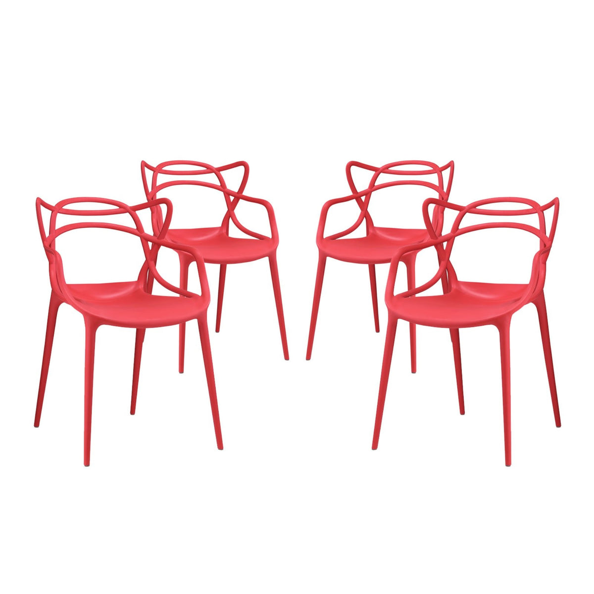 Casafoyer Entangled Modern Molded Plastic Four Dining Armchairs In Red