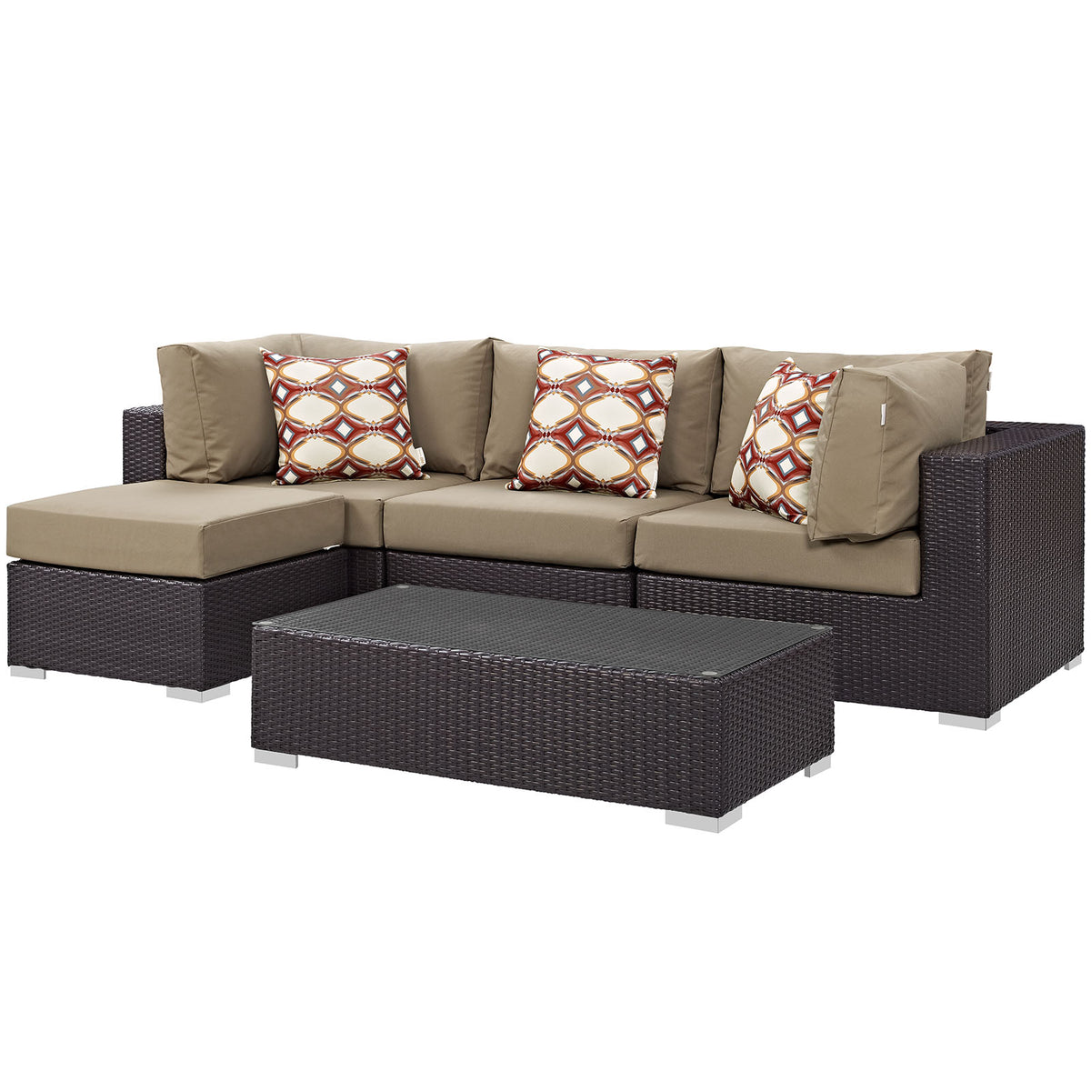 Convene 5 Piece Outdoor Patio Sectional Set - Espresso Mocha