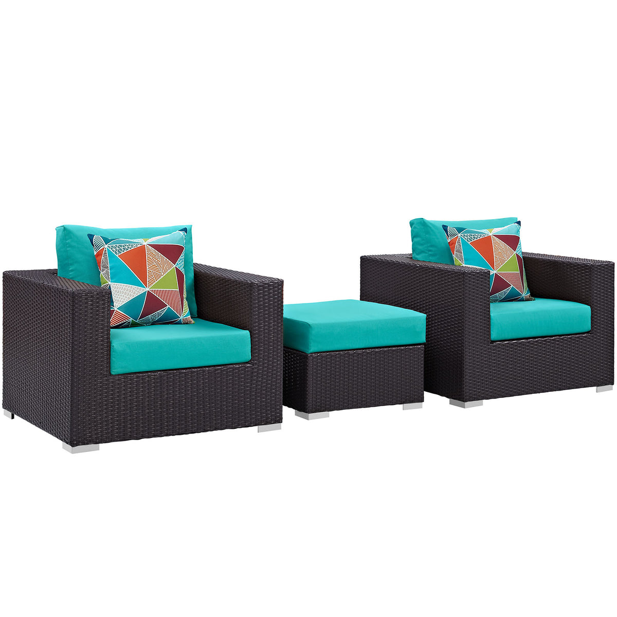 Convene 3 Piece Outdoor Patio Sofa Set - Espresso Turquoise
