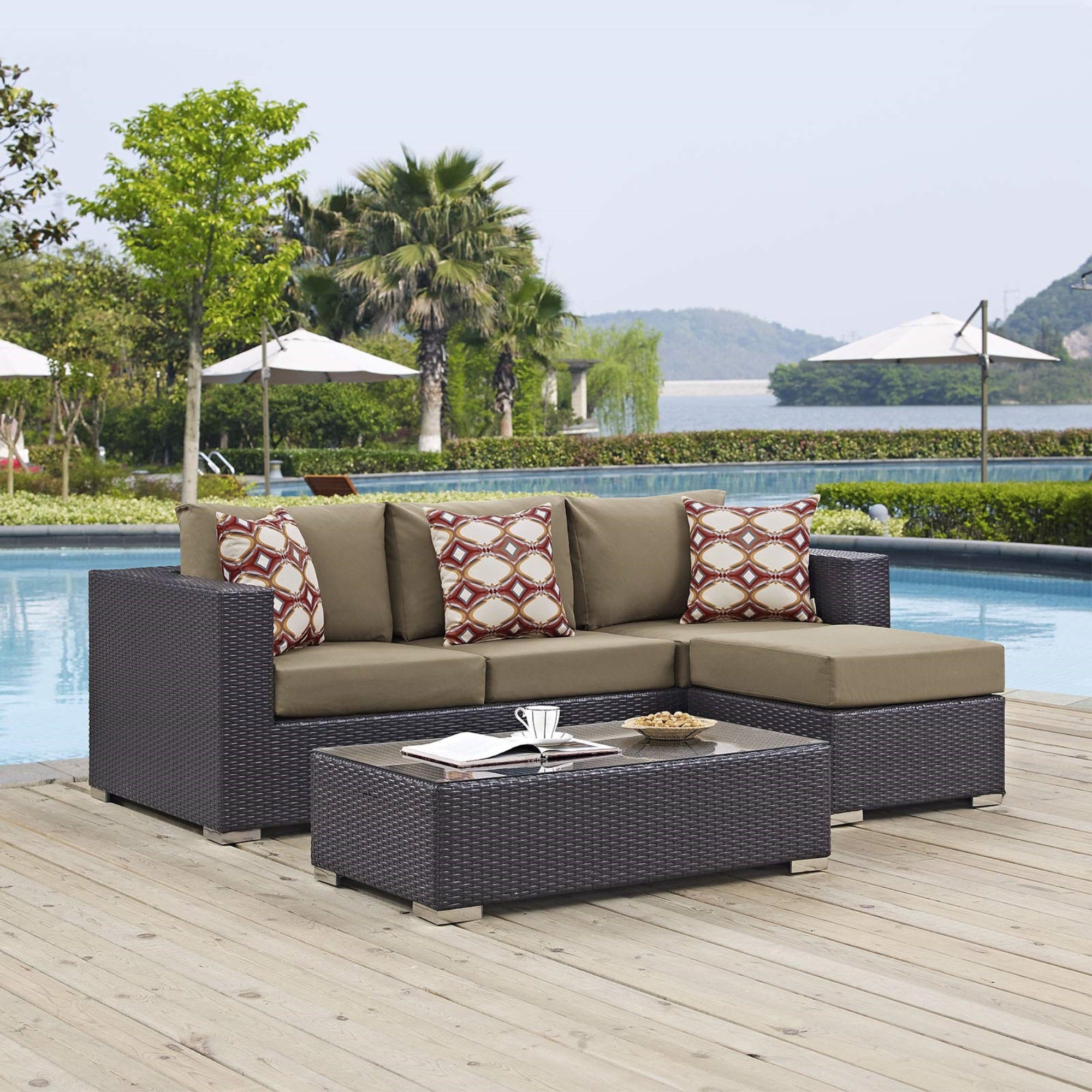 Casafoyer Eei-2364-Exp-Moc-Set Convene 3 Piece Outdoor Patio Sofa Set, Espresso Mocha