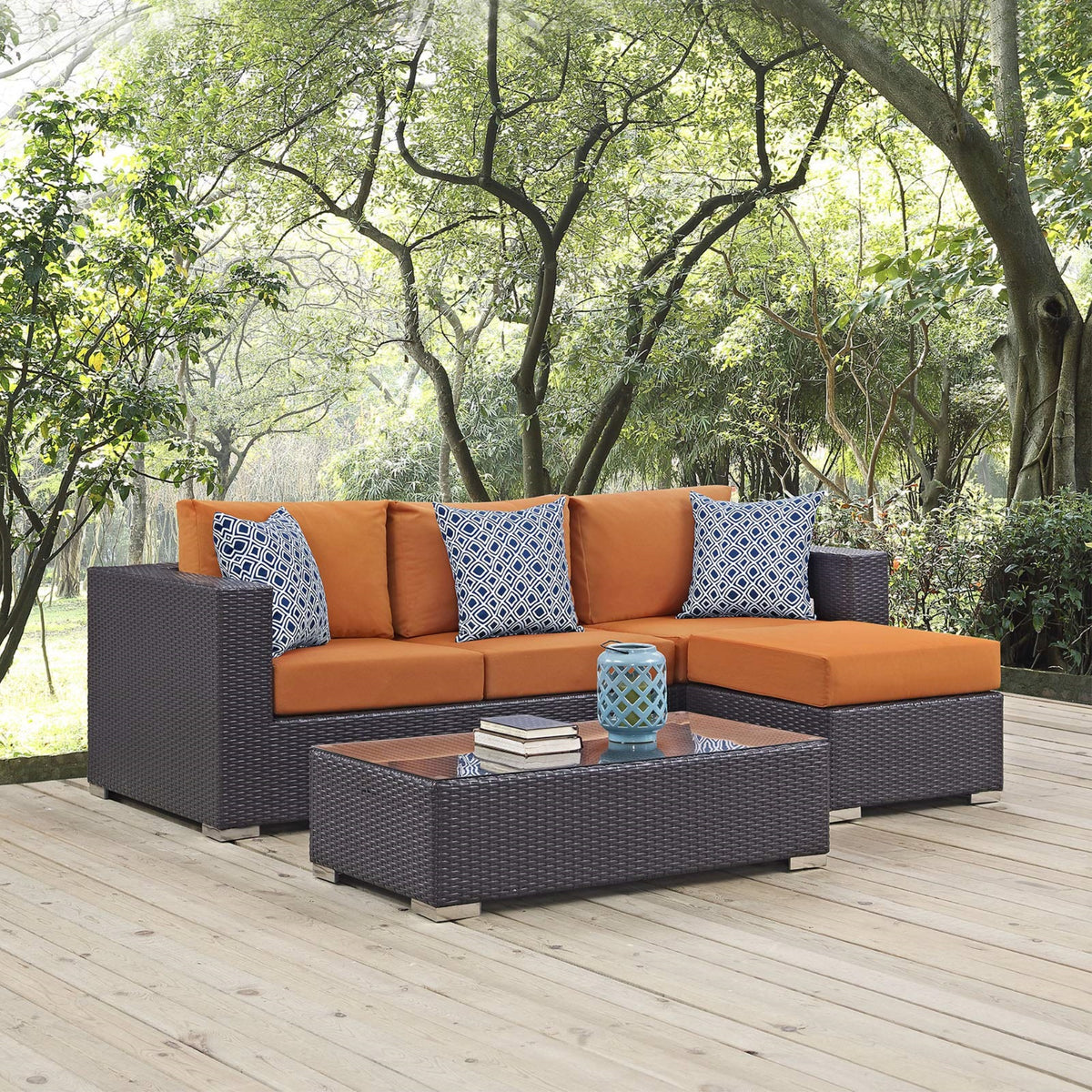Casafoyer Eei-2364-Exp-Ora-Set Convene 3 Piece Outdoor Patio Sofa Set, Espresso Orange