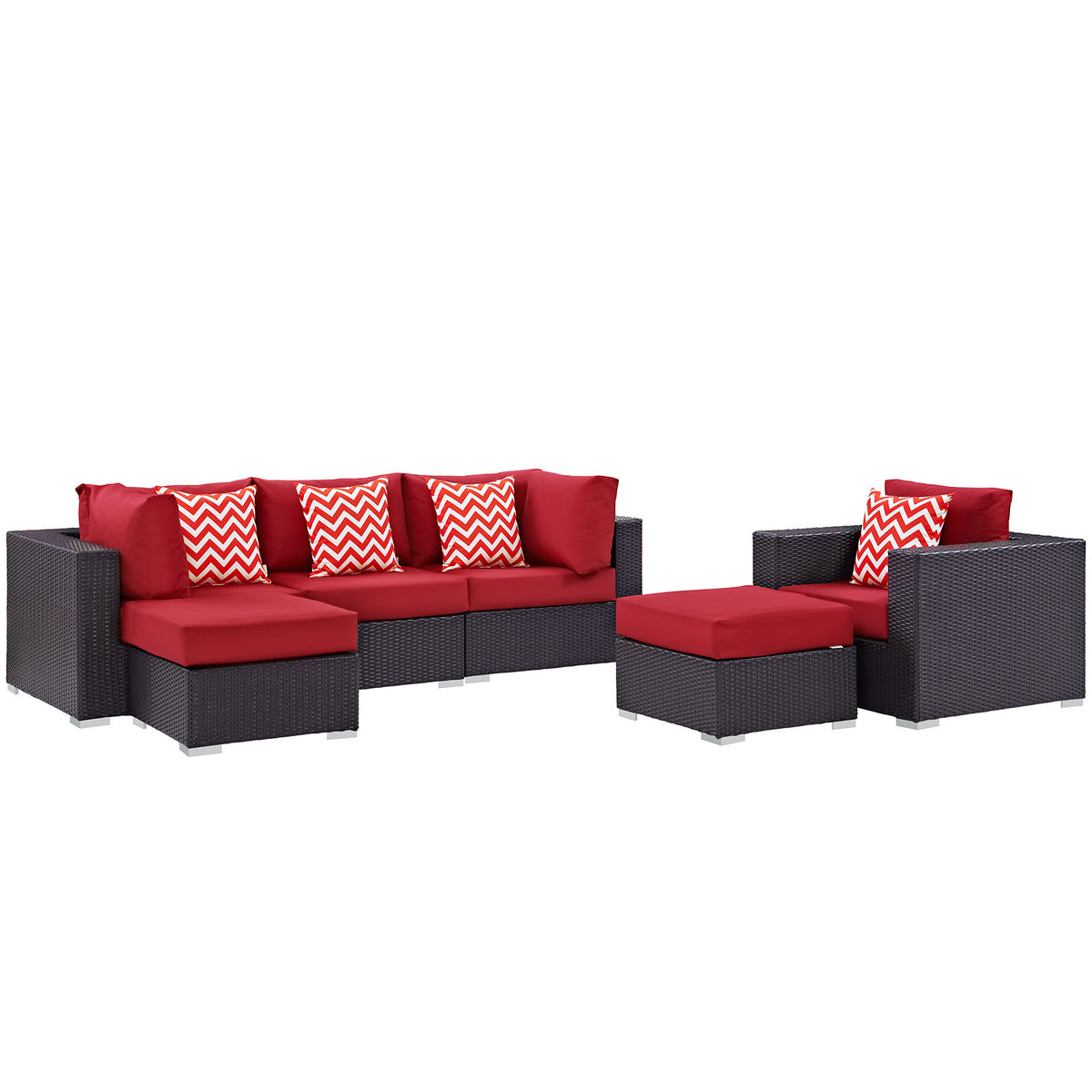 Convene 6 Piece Outdoor Patio Sectional Set - Espresso Red