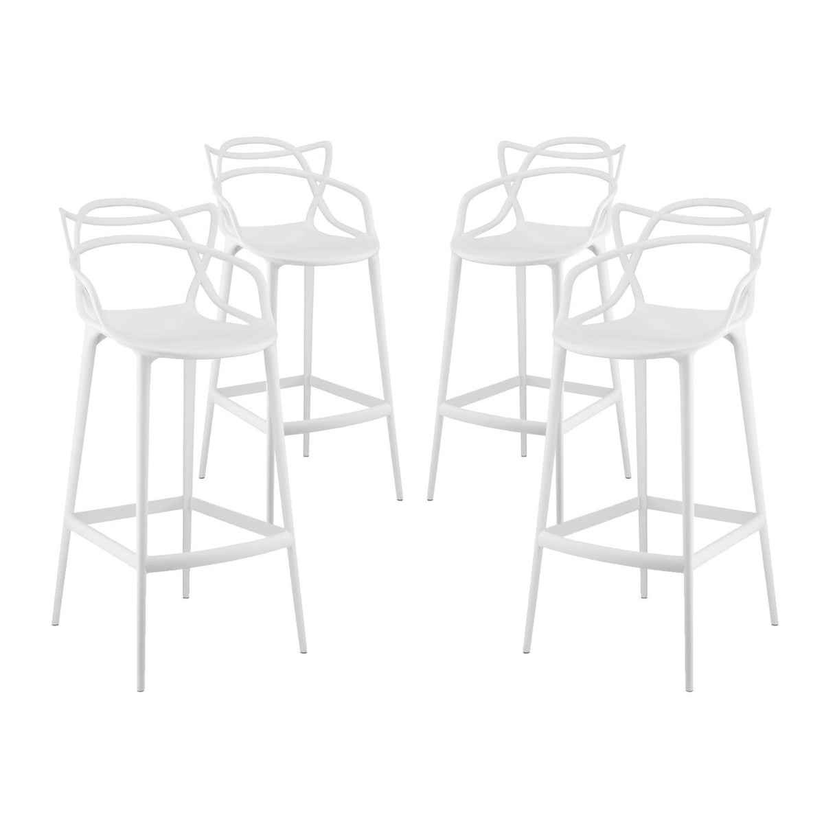 Casafoyer Entangled Modern Molded Plastic Four Bar Stools In White - Fully Assembled