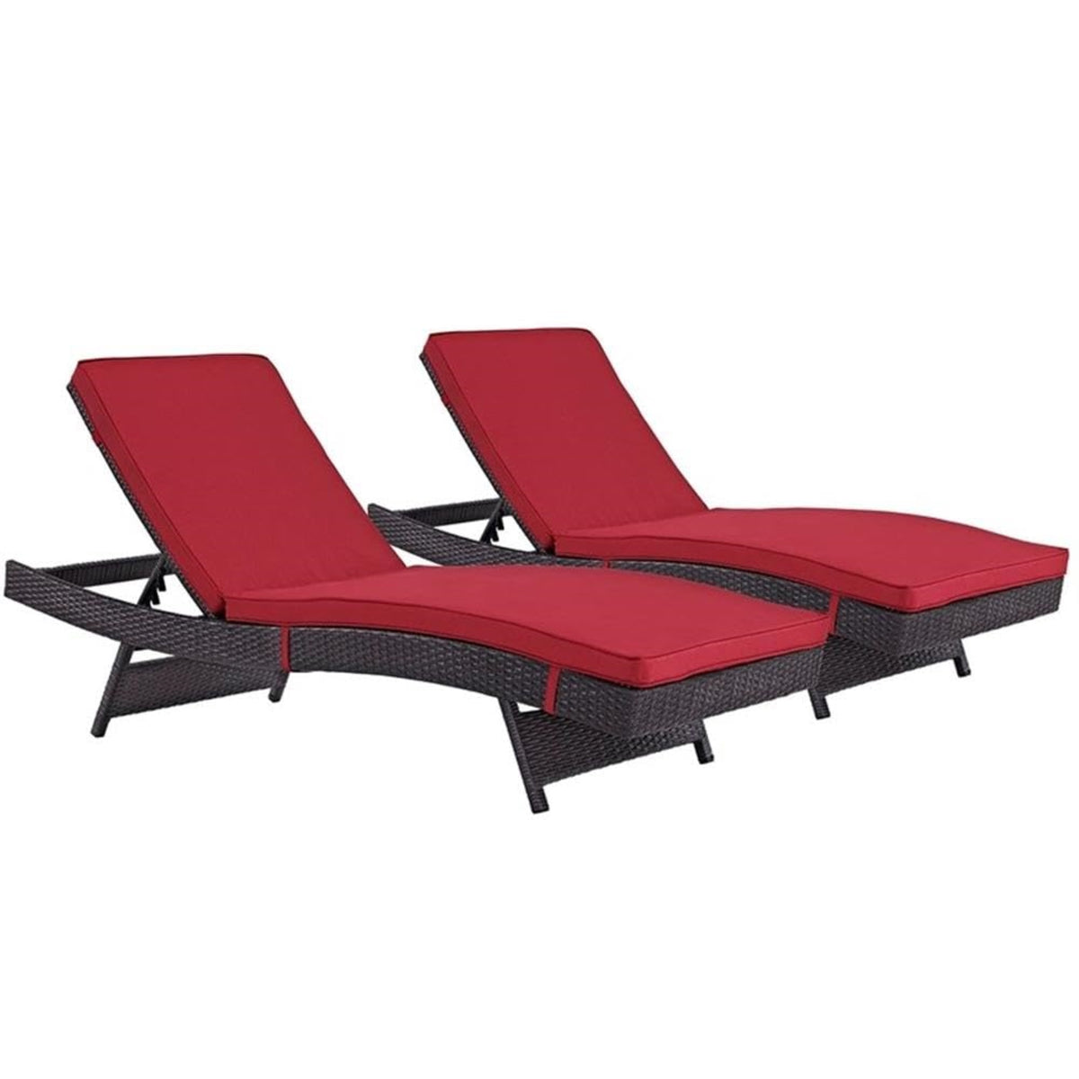 Casafoyer Convene Wicker Rattan Outdoor Patio Chaise Lounge Chairs In Espresso Red - Set Of 2
