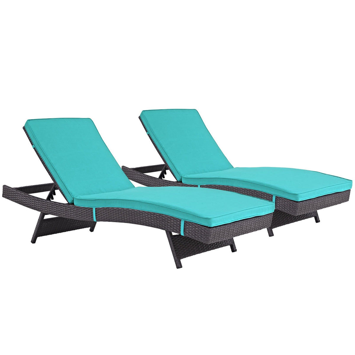 Casafoyer Convene Wicker Rattan Outdoor Patio Chaise Lounge Chairs In Espresso Turquoise - Set Of 2