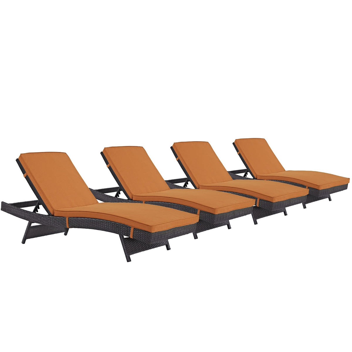 Casafoyer Convene Wicker Rattan Outdoor Patio Chaise Lounge Chairs In Espresso Orange - Set Of 4