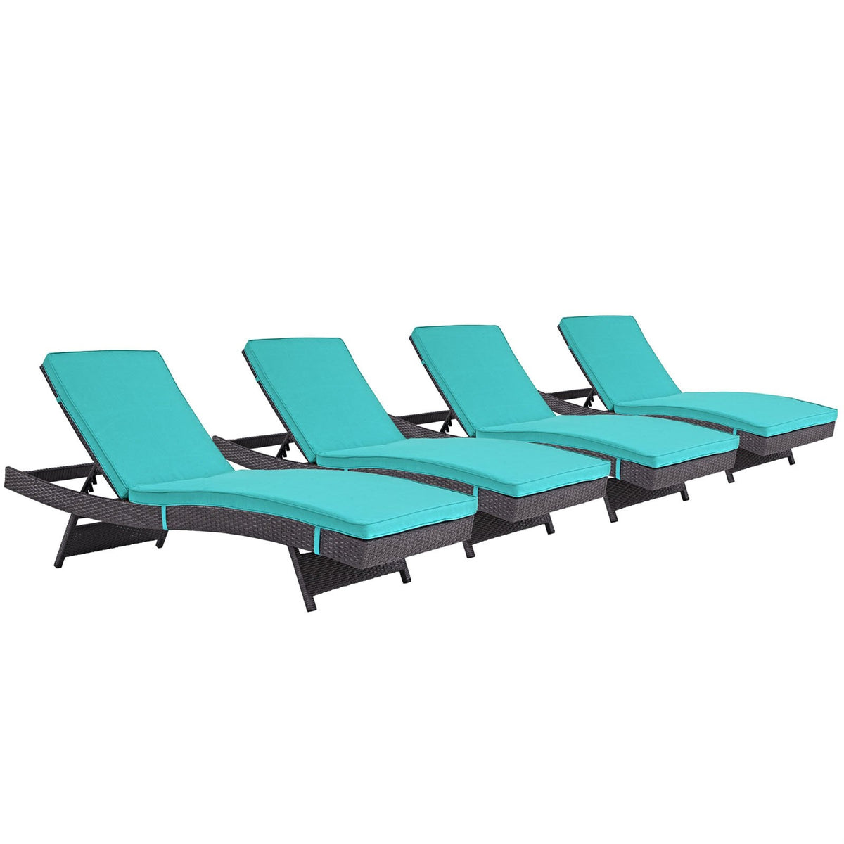 Casafoyer Convene Wicker Rattan Outdoor Patio Chaise Lounge Chairs In Espresso Turquoise - Set Of 4