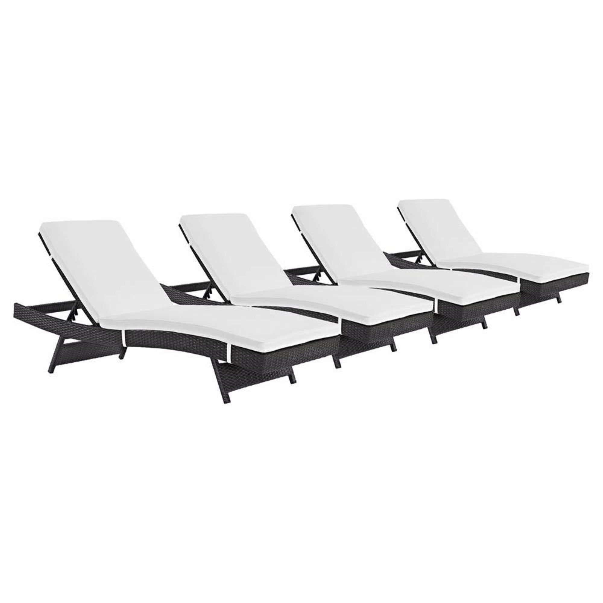 Casafoyer Convene Wicker Rattan Outdoor Patio Chaise Lounge Chairs In Espresso White - Set Of 4