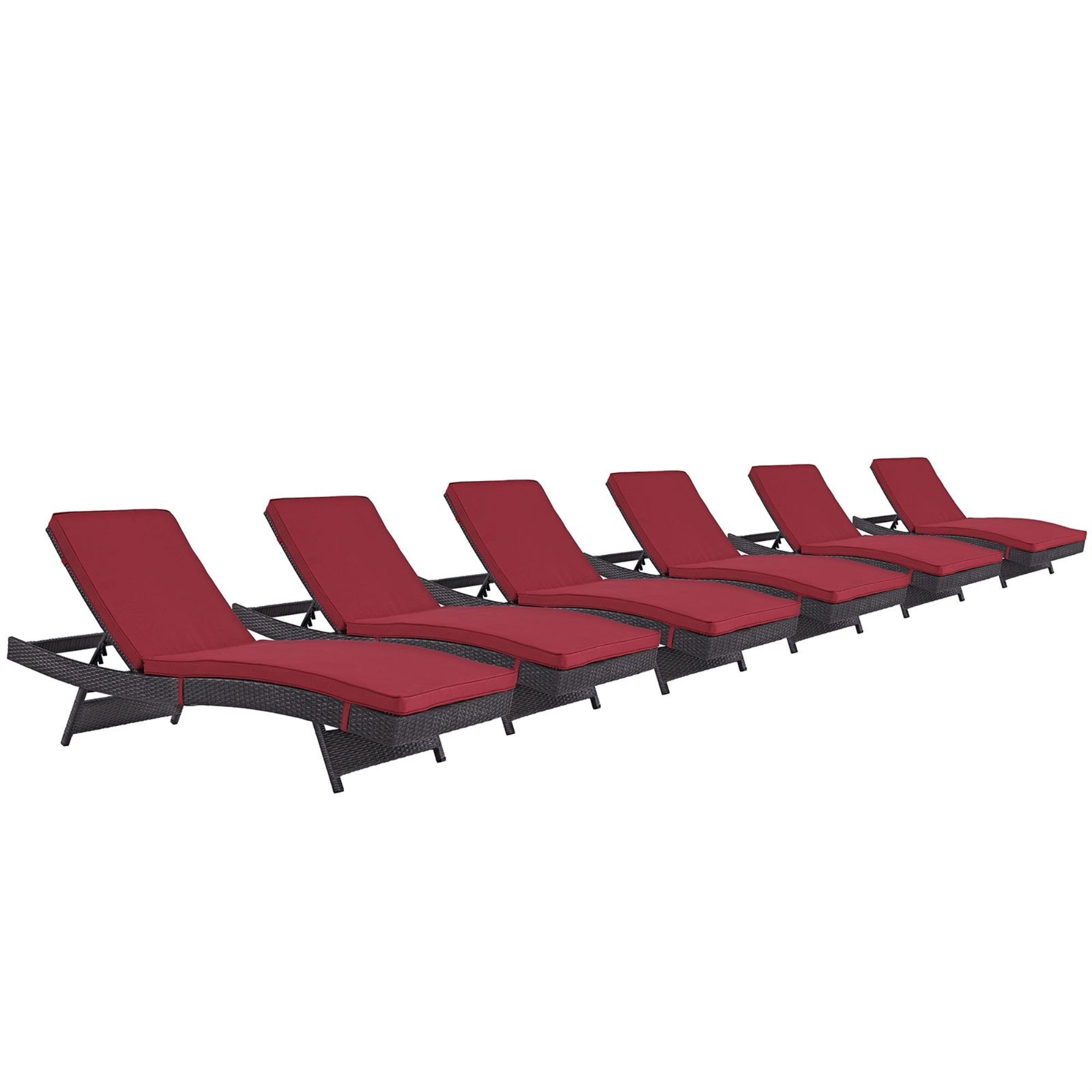 Casafoyer Convene Wicker Rattan Outdoor Patio Chaise Lounge Chairs In Espresso Red - Set Of 6