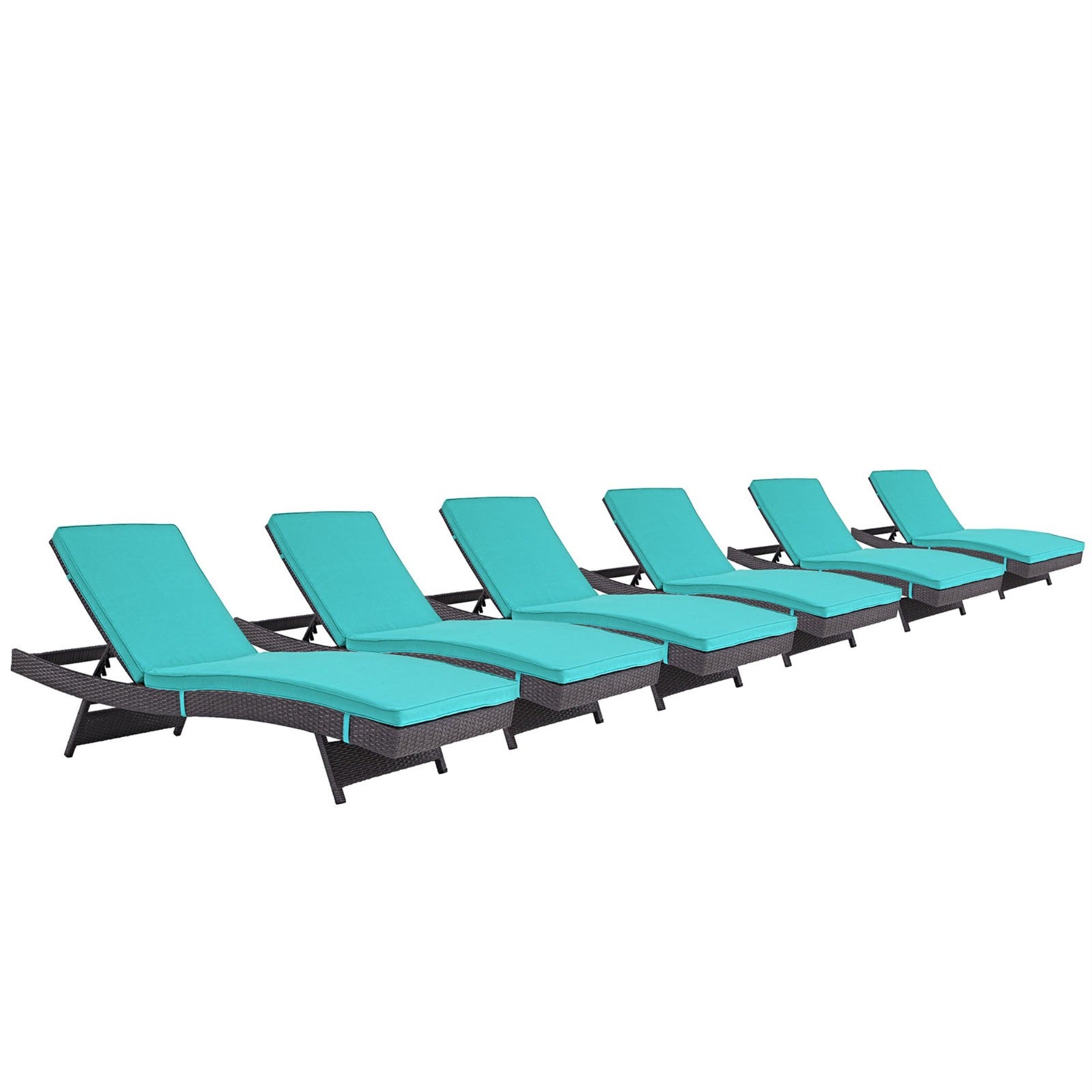 Casafoyer Convene Wicker Rattan Outdoor Patio Chaise Lounge Chairs In Espresso Turquoise - Set Of 6