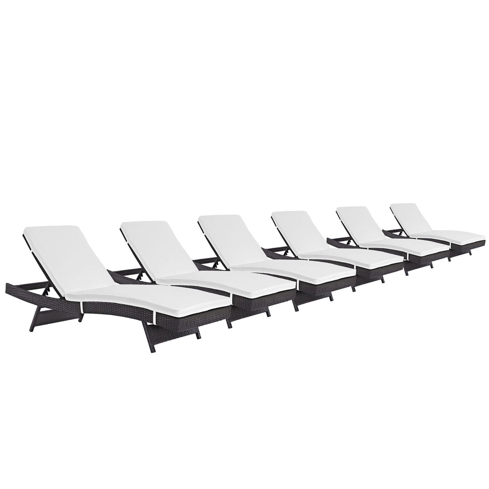 Casafoyer Convene Wicker Rattan Outdoor Patio Chaise Lounge Chairs In Espresso White - Set Of 6