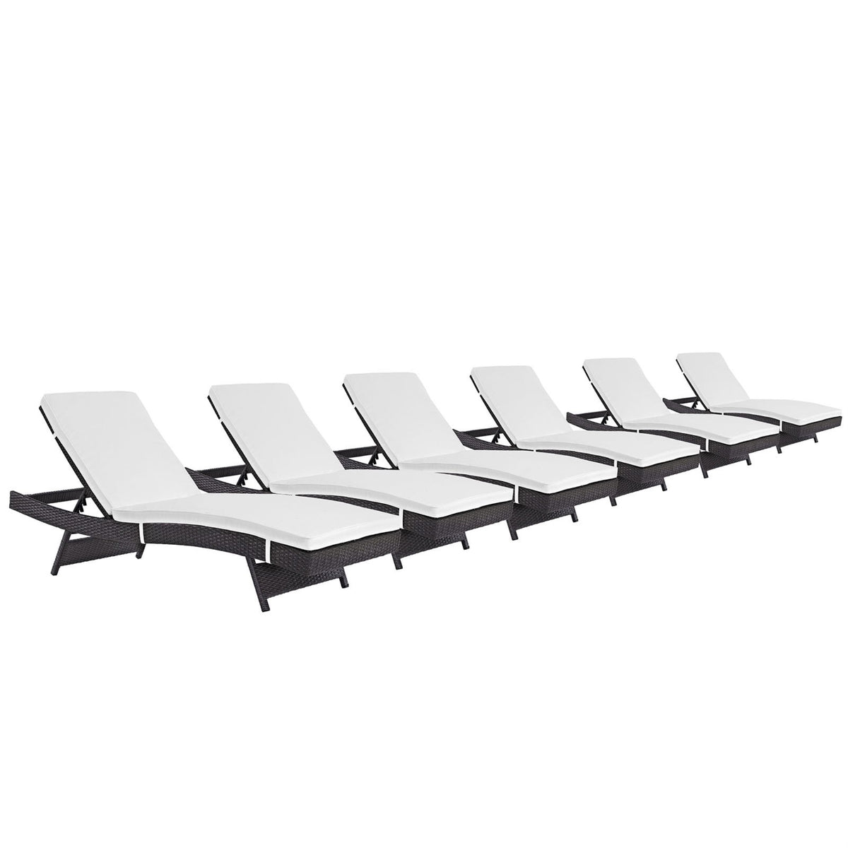 Casafoyer Convene Wicker Rattan Outdoor Patio Chaise Lounge Chairs In Espresso White - Set Of 6