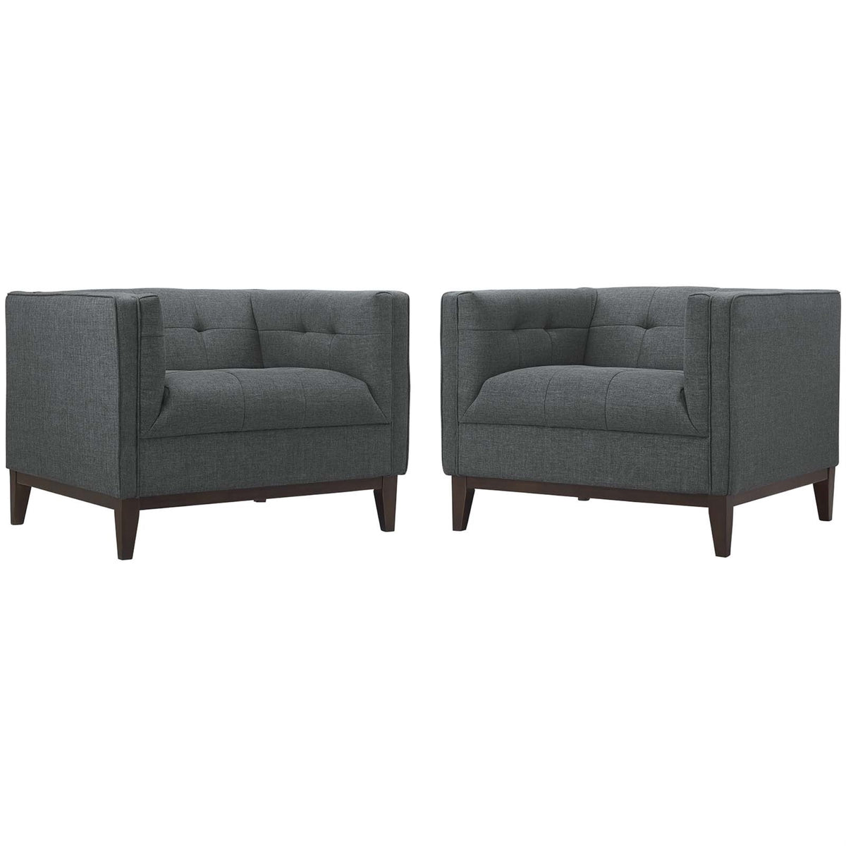 Serve Tufted Button Armchair Set Of 2 - Elegant Gray Upholstery, Dense Foam Cushioning, Walnut Stained Legs - Ideal For Living Rooms, Lounges, And Reception Areas