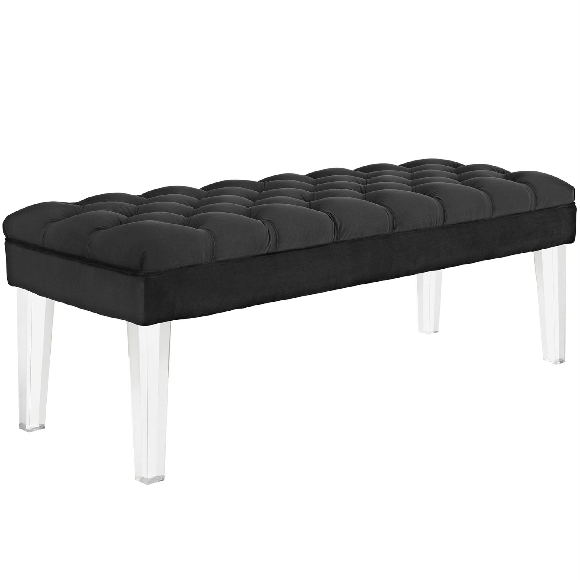 Valet Performance Velvet Bench - Luxurious Tufted Buttons, Stain-Resistant Upholstery, Clear Acrylic Legs - Perfect For Bedroom Or Living Room Dcor
