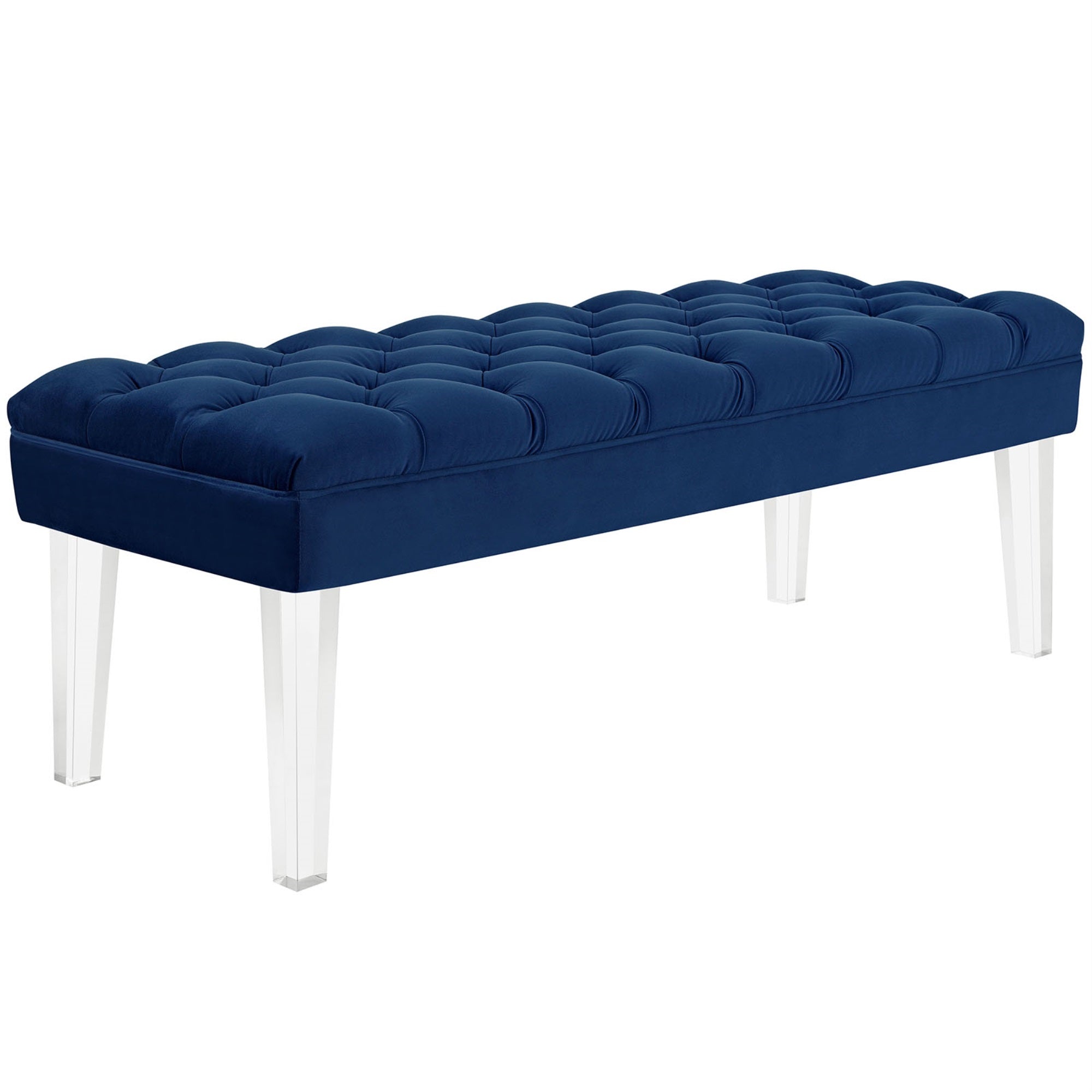Valet Performance Velvet Bench - Enhance Ambiance, Tufted Buttons, Stain-Resistant, Compact Design, Elegant Charm, Dense Foam Padding, Clear Acrylic Legs, Modern Home, Apartment