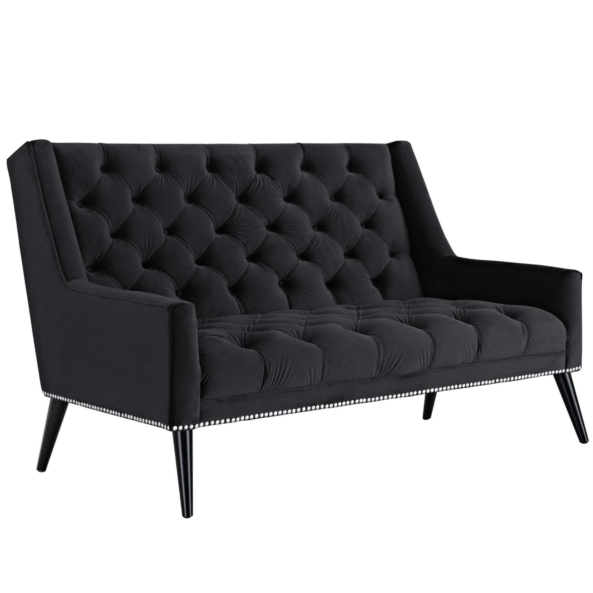 Peruse Arm Performance Velvet Loveseat - Luxurious Tufted Buttons, Stain-Resistant Upholstery, Foam Padded, Solid Wood Legs, Antique Nailhead Detail. Ideal For Chic Modern Homes.