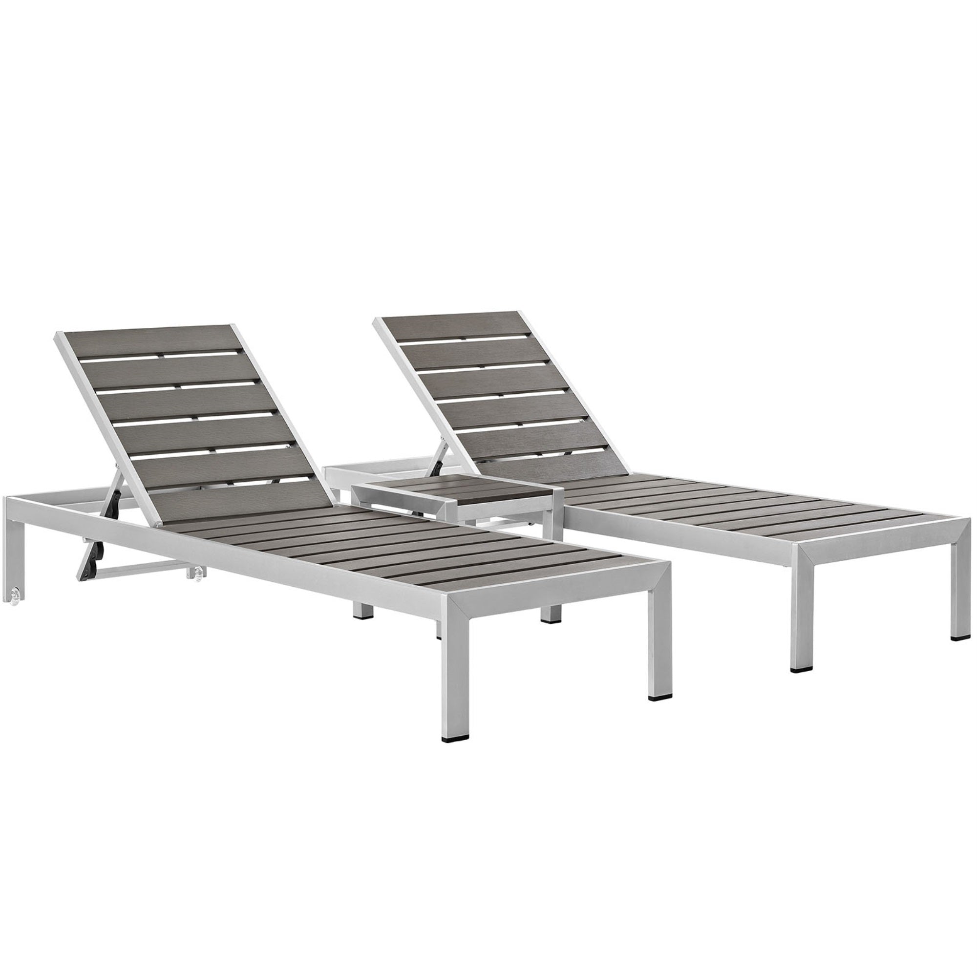 Shore Outdoor Patio Sun Lounger And Side Table Set - Sleek And Stylish Aluminum Furniture For Outdoor Sunbathing - Includes 2 Loungers And 1 Side Table