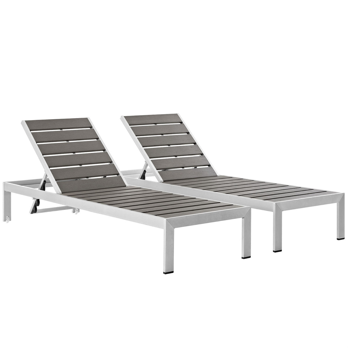 Shore Outdoor Patio Chaise Lounge Chair Set - Sleek Aluminum Frame, Elegant Gray Design, Easy Assembly & Mobility, Floor Protection - Set Of 2