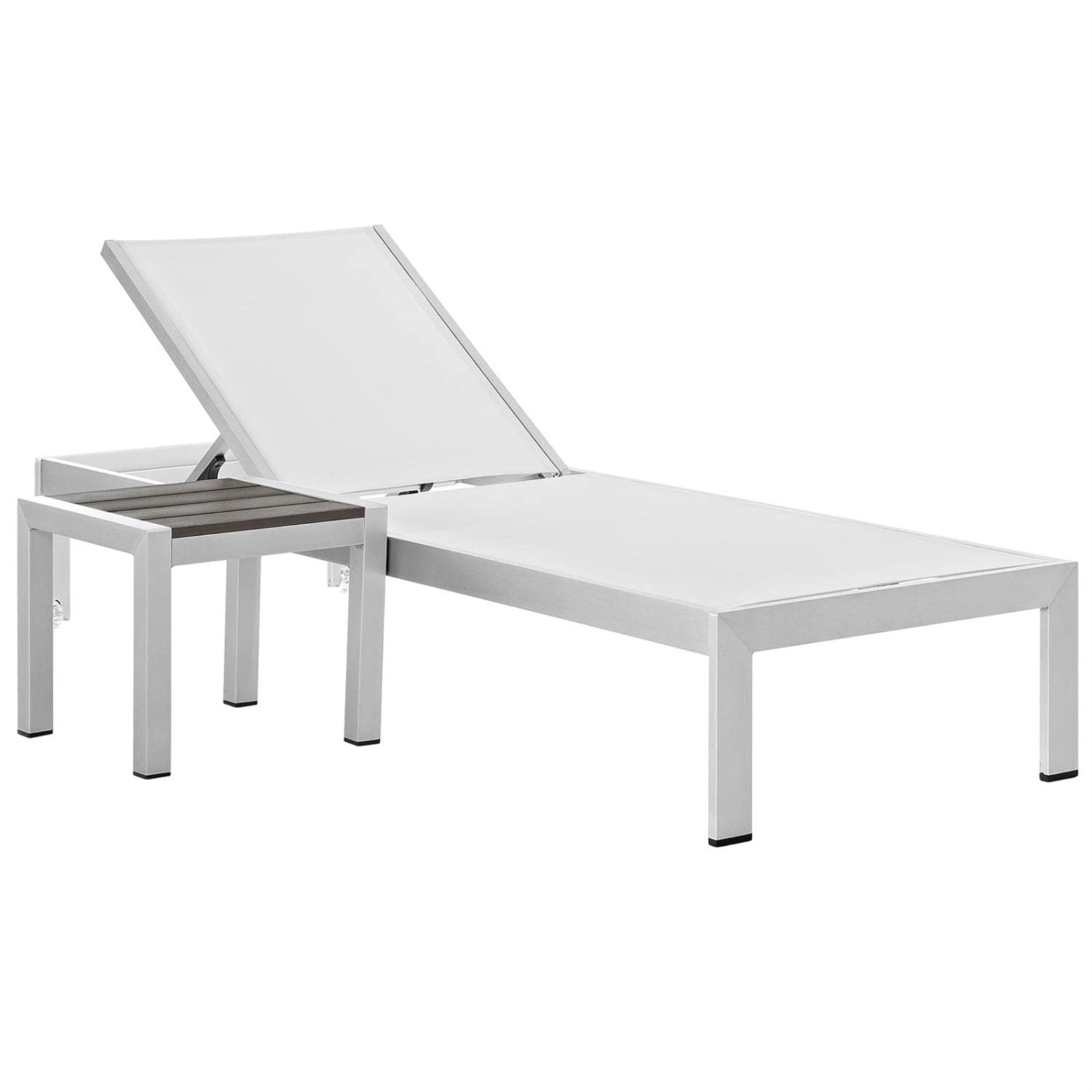 Casafoyer Shore Aluminum Textilene Mesh Outdoor Patio Poolside Chaise Lounge Chair And Side End Table Set In Silver White