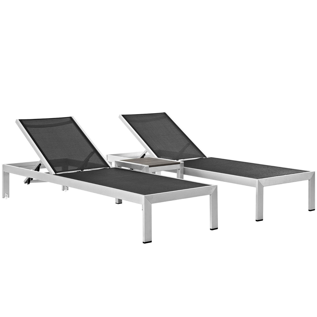 Casafoyer Shore Aluminum Textilene Mesh Outdoor Patio 3-Piece Poolside Chaise Lounge Chair And Side End Table Set In Silver Black