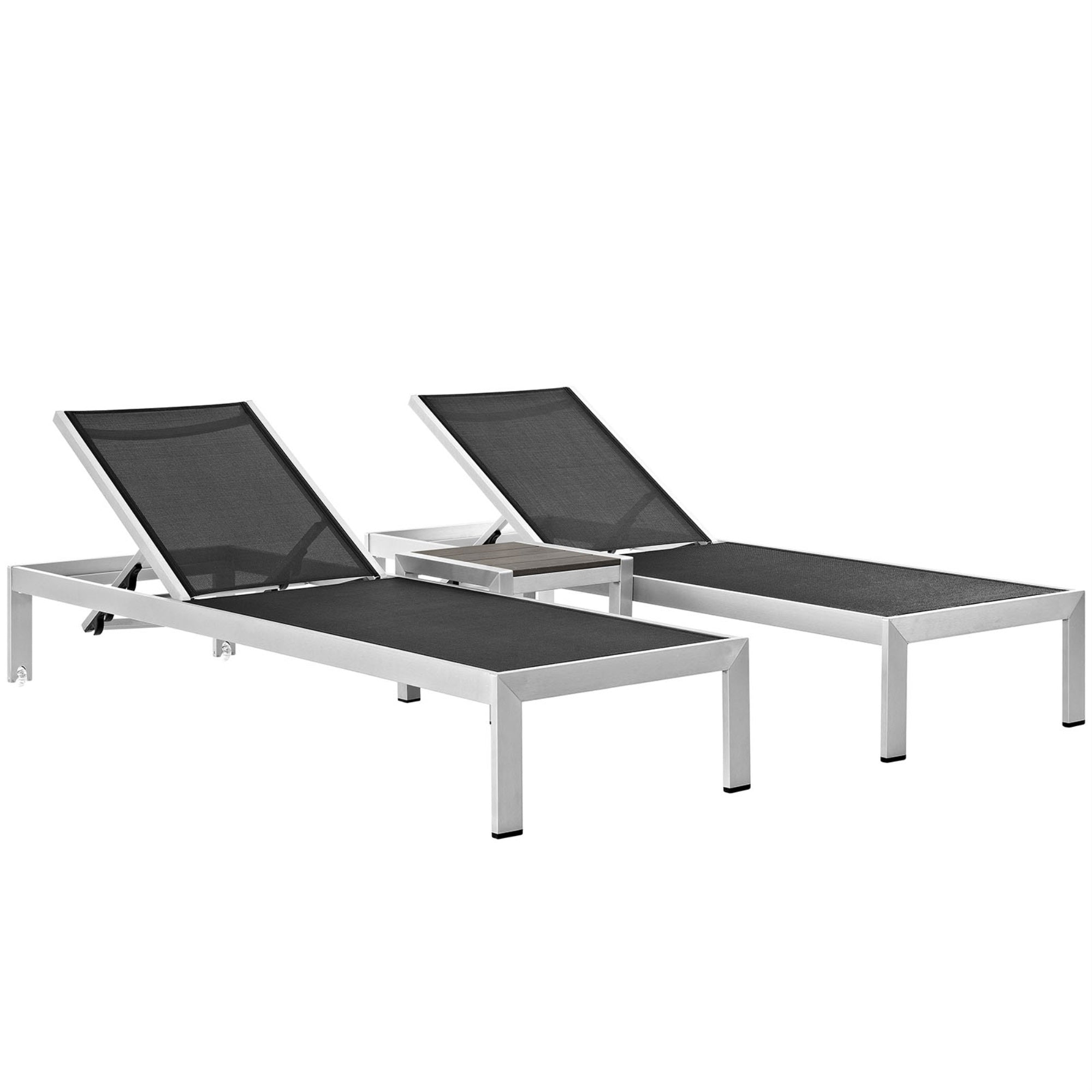 Sleek And Stylish Shore Outdoor Patio Mesh Sun Lounger And Side Table Set - Modern Elegance, Easy Assembly, Mobility, Stability, Comfort
