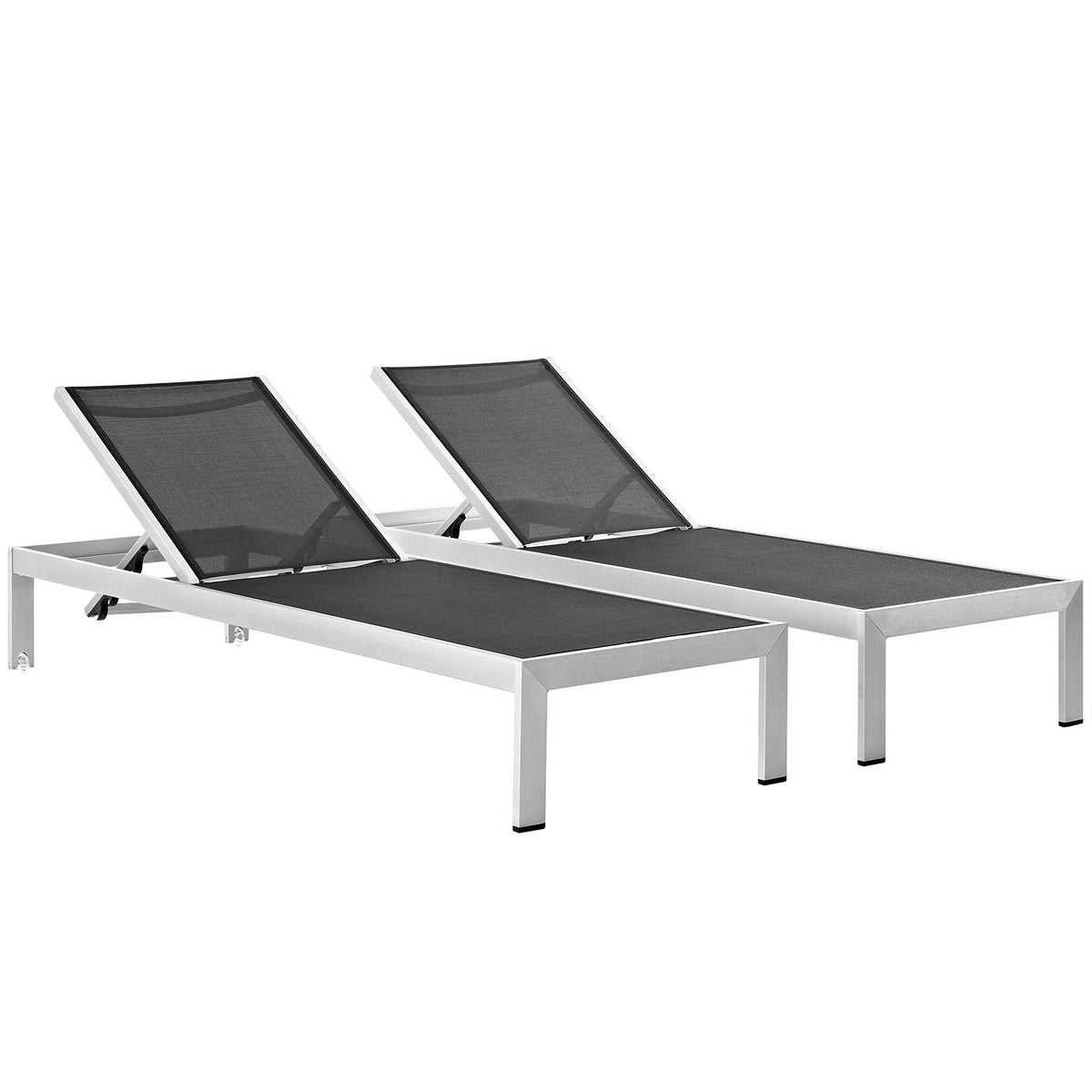 Shore Chaise Outdoor Patio Aluminum Set Of 2 - Silver Black