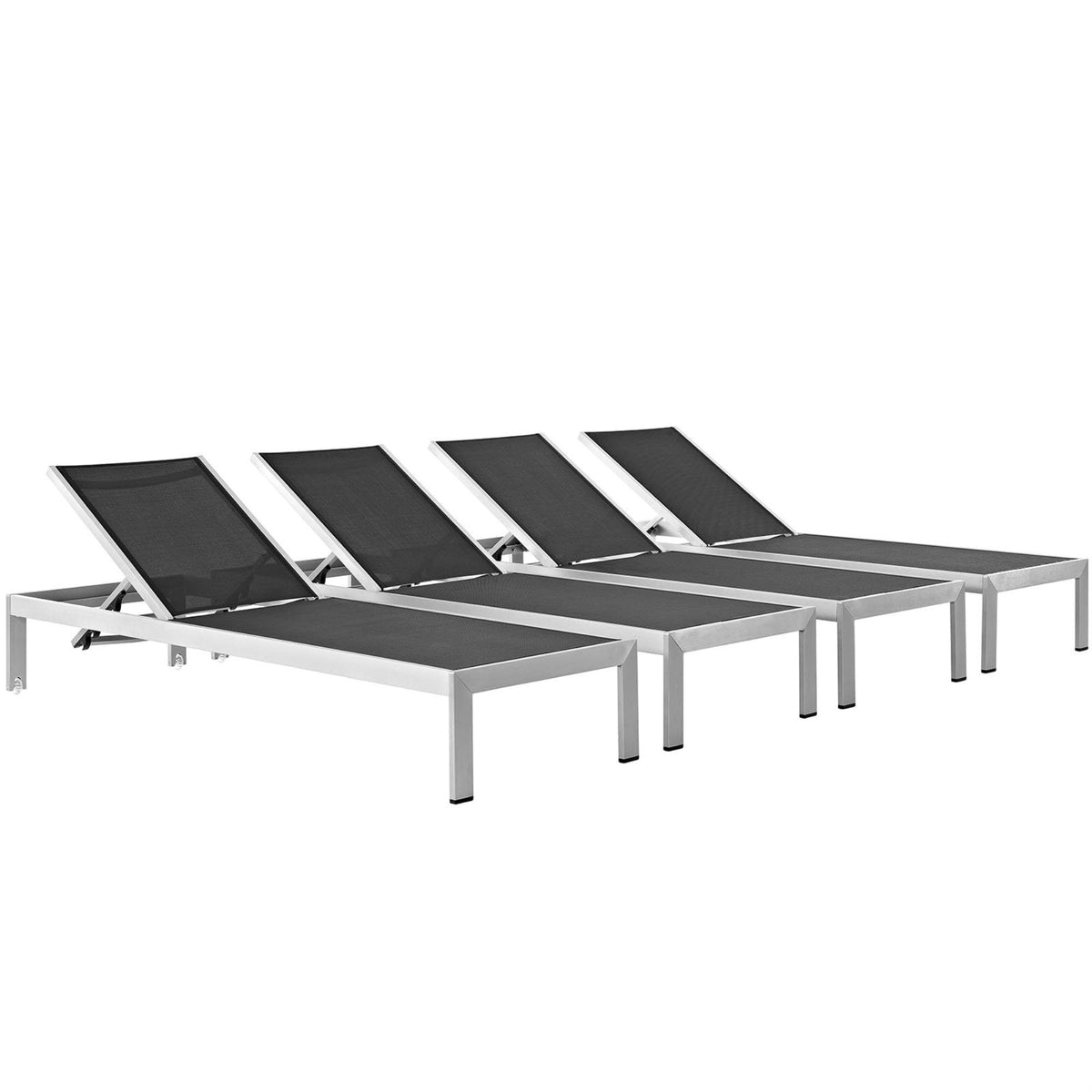 Casafoyer Shore Aluminum Textilene Mesh Outdoor Patio Four Poolside Chaise Lounge Chairs In Silver Black