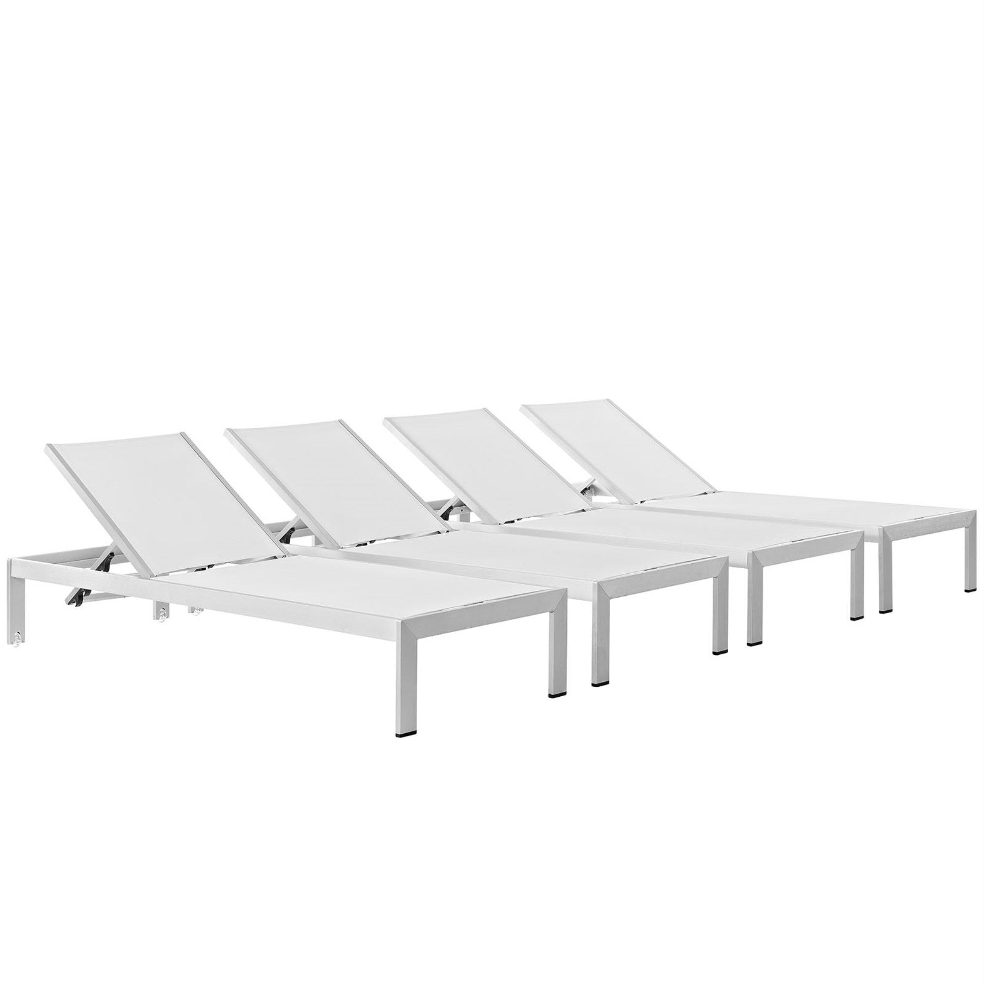 Shore Outdoor Patio Chaise Lounge Set - Sleek Design, Aluminum Frame, Clear Wheels, Non-Marking Foot Caps - 4 Chairs